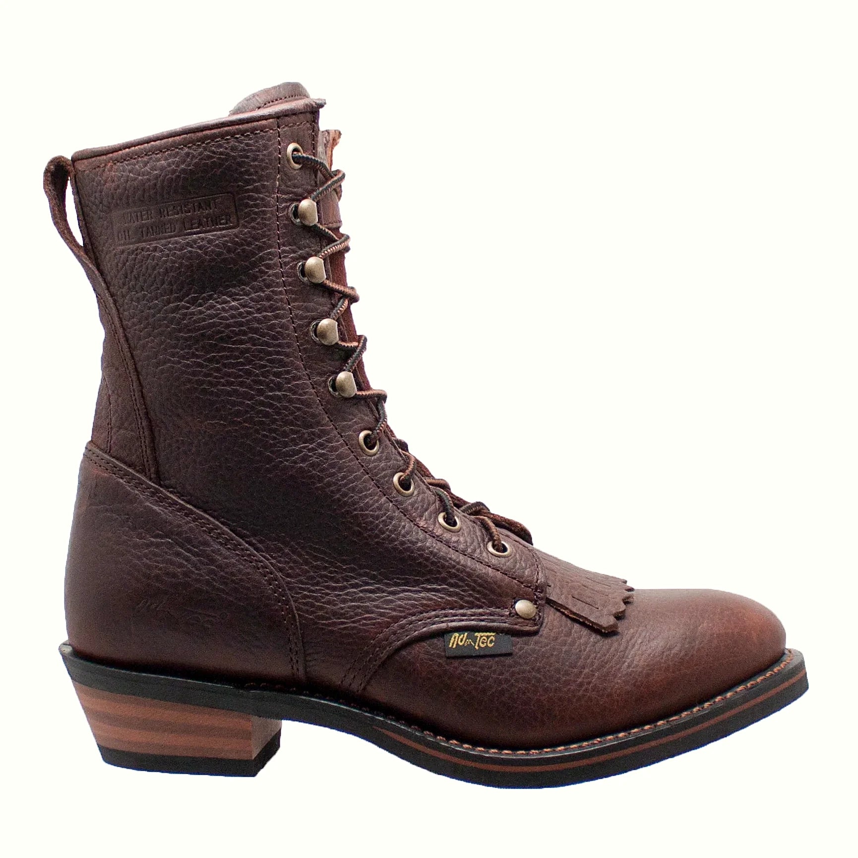 Full-grain tumble leather packer with a plain soft toe