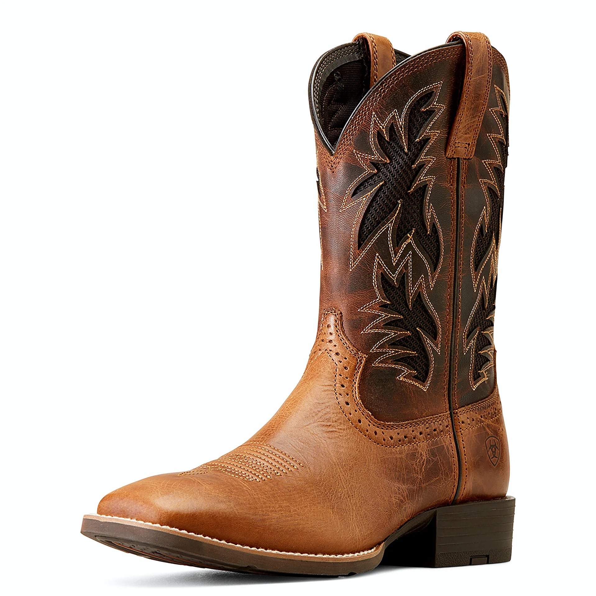 Cowboy boot with mesh panels for airflow