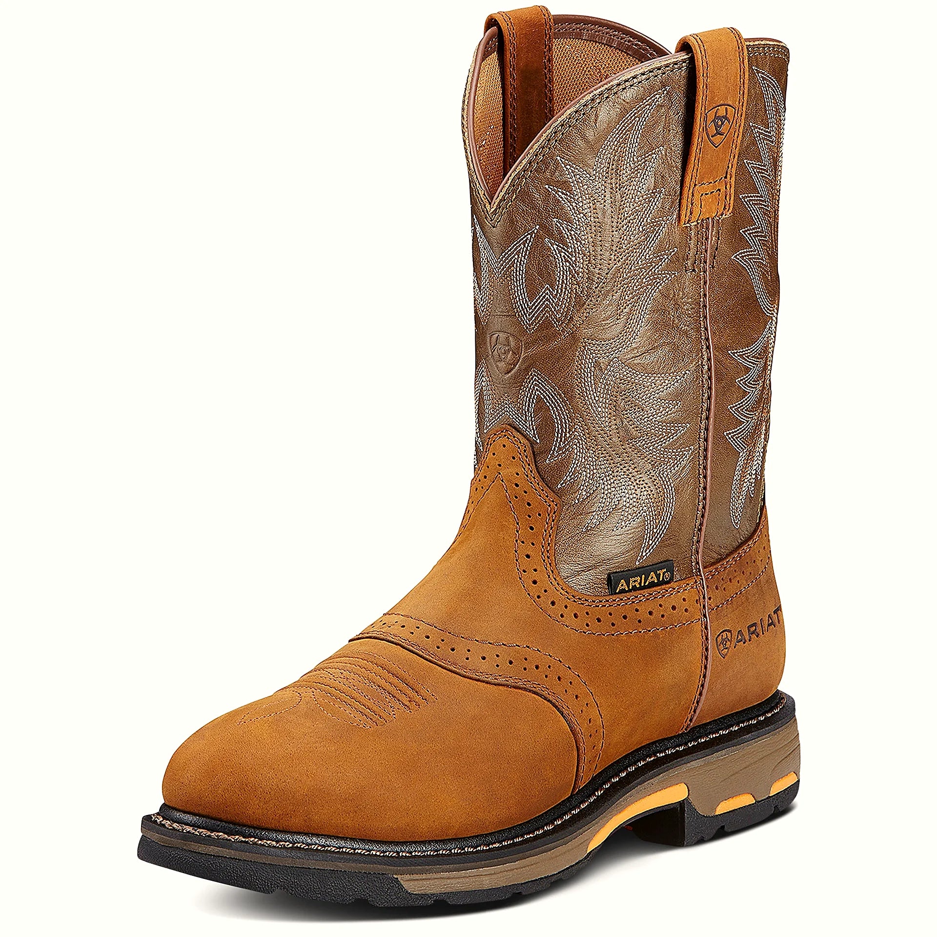 Goodyear welted work boot with a 90 degree heel