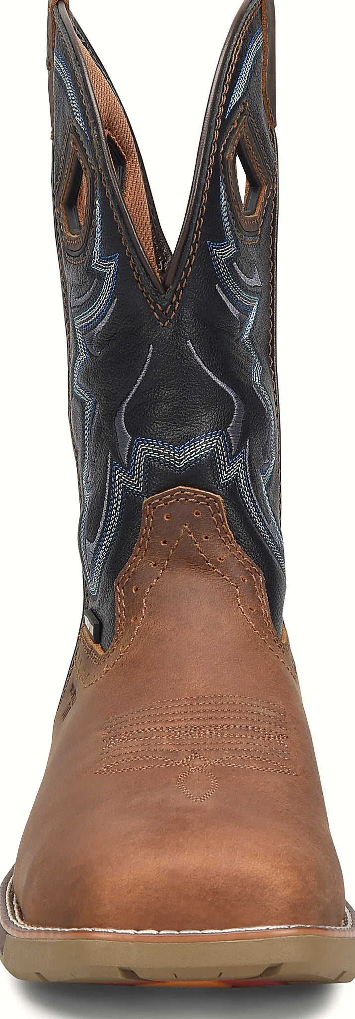 Work boot with a dark copper foot and black quarter