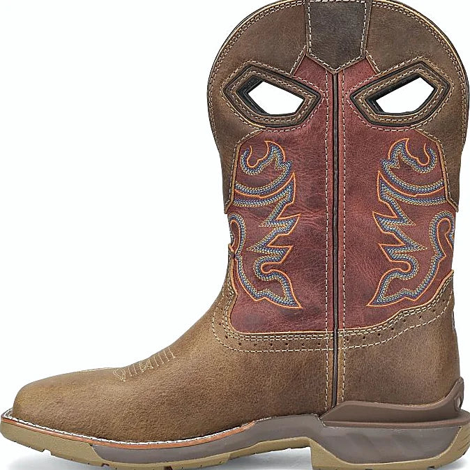 Wide square toe roper boot with a scalloped top
