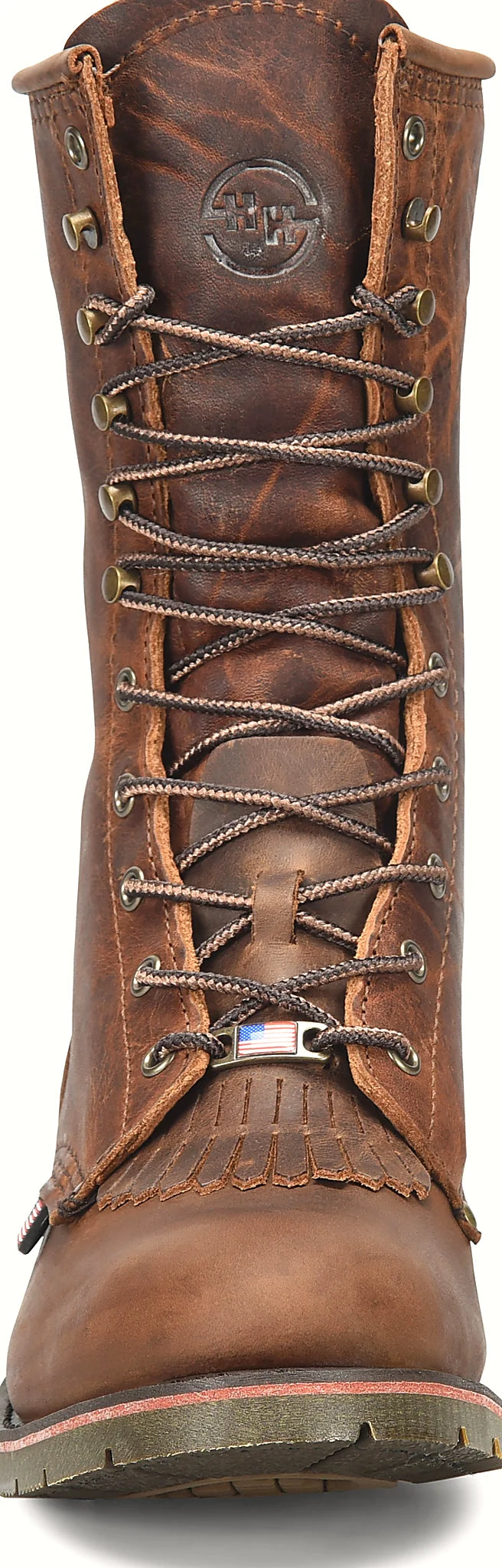 Goodyear welted packer boot with an open heel