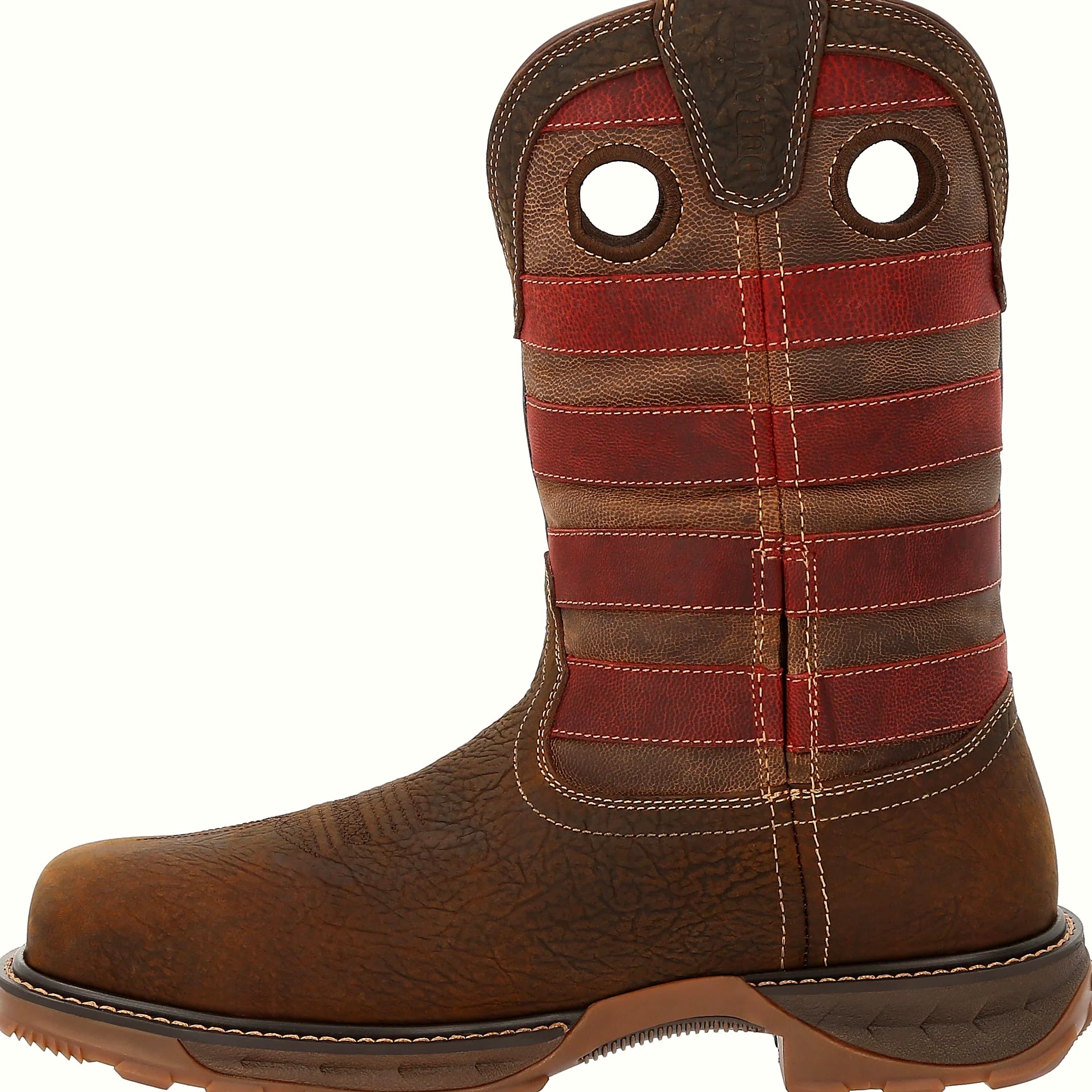 Brown waterproof western work boot with a composite toe