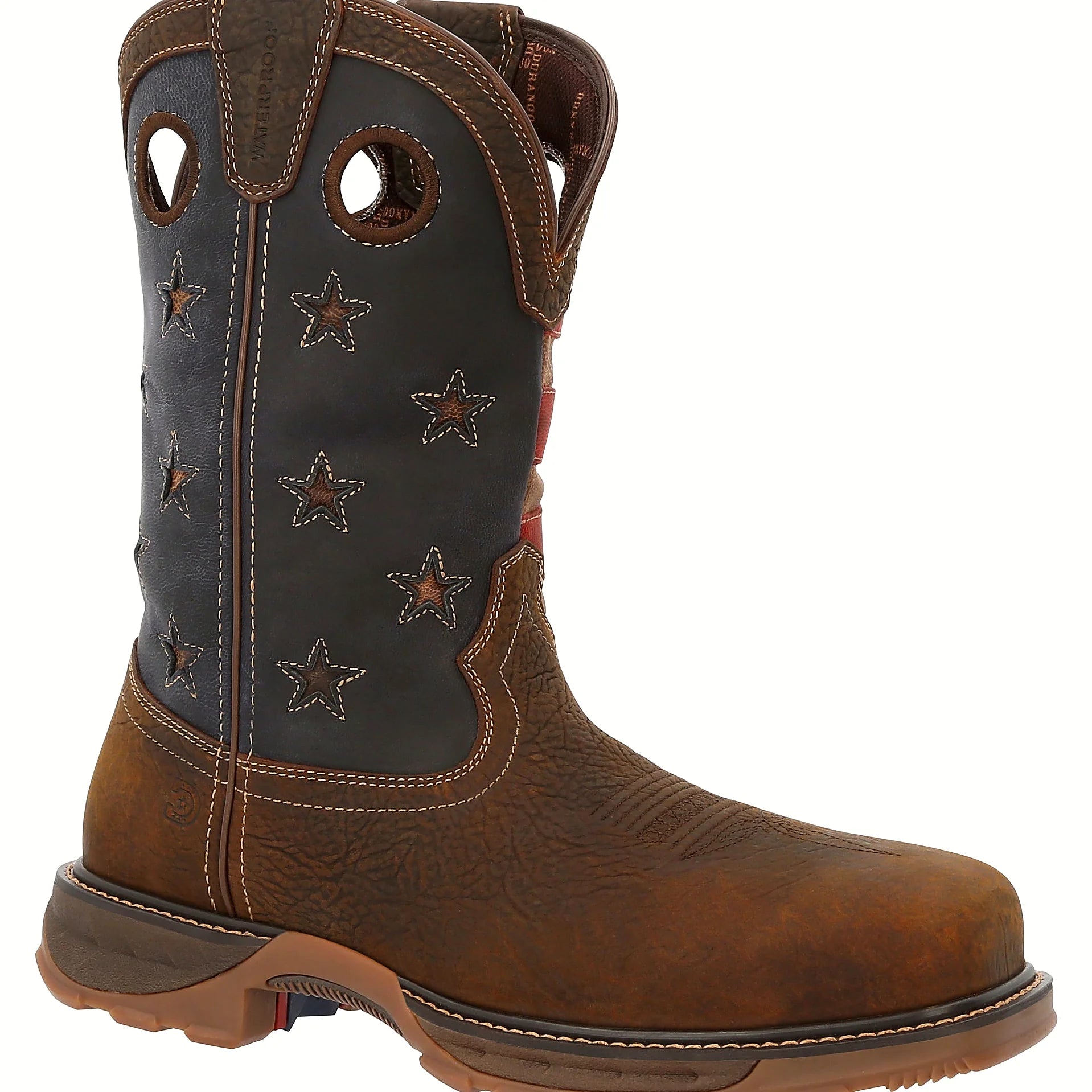 Work boot with a multi-durometer lugged rubber outsole