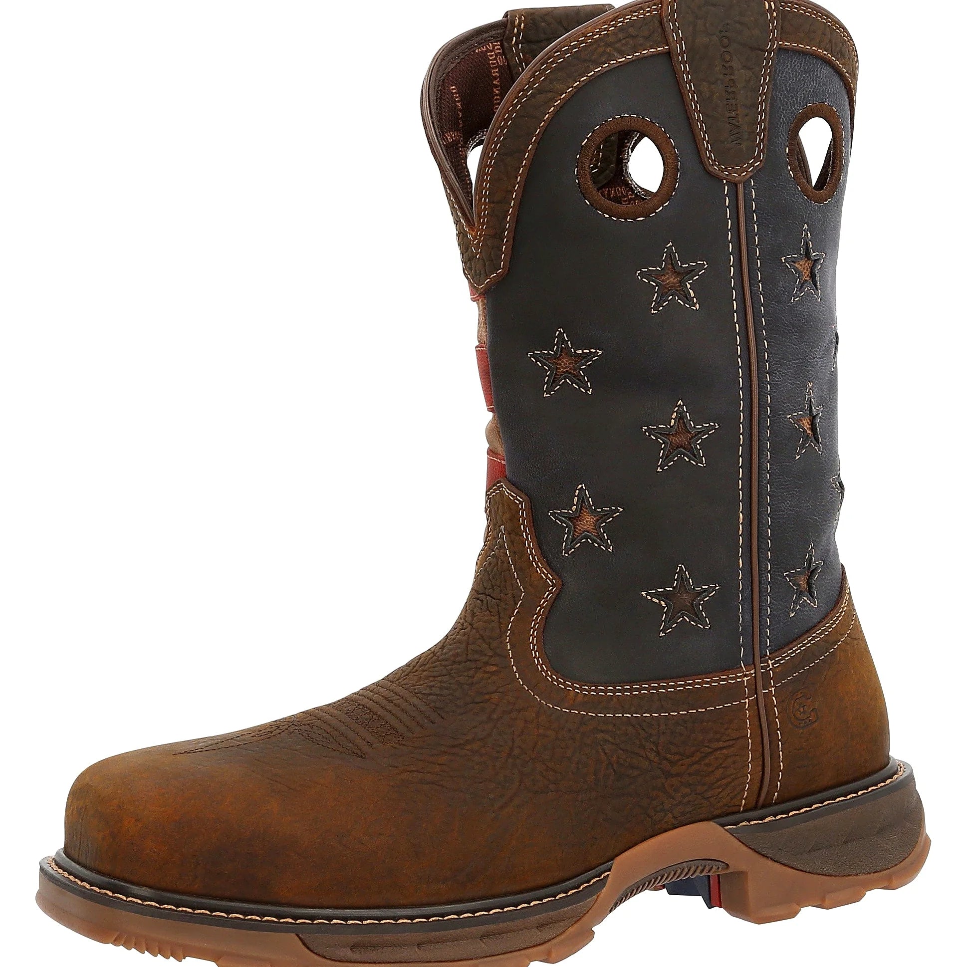 Square toe boot with an anti-torsion external shank