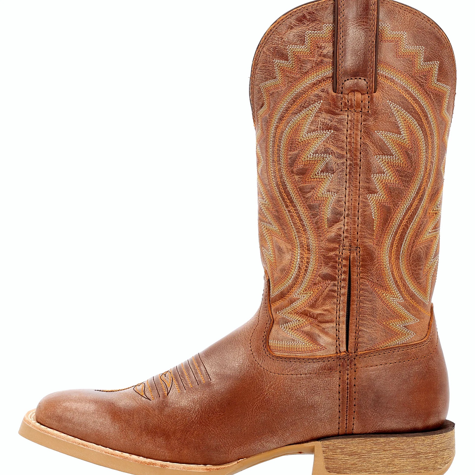 Burnished tan square toe western boot