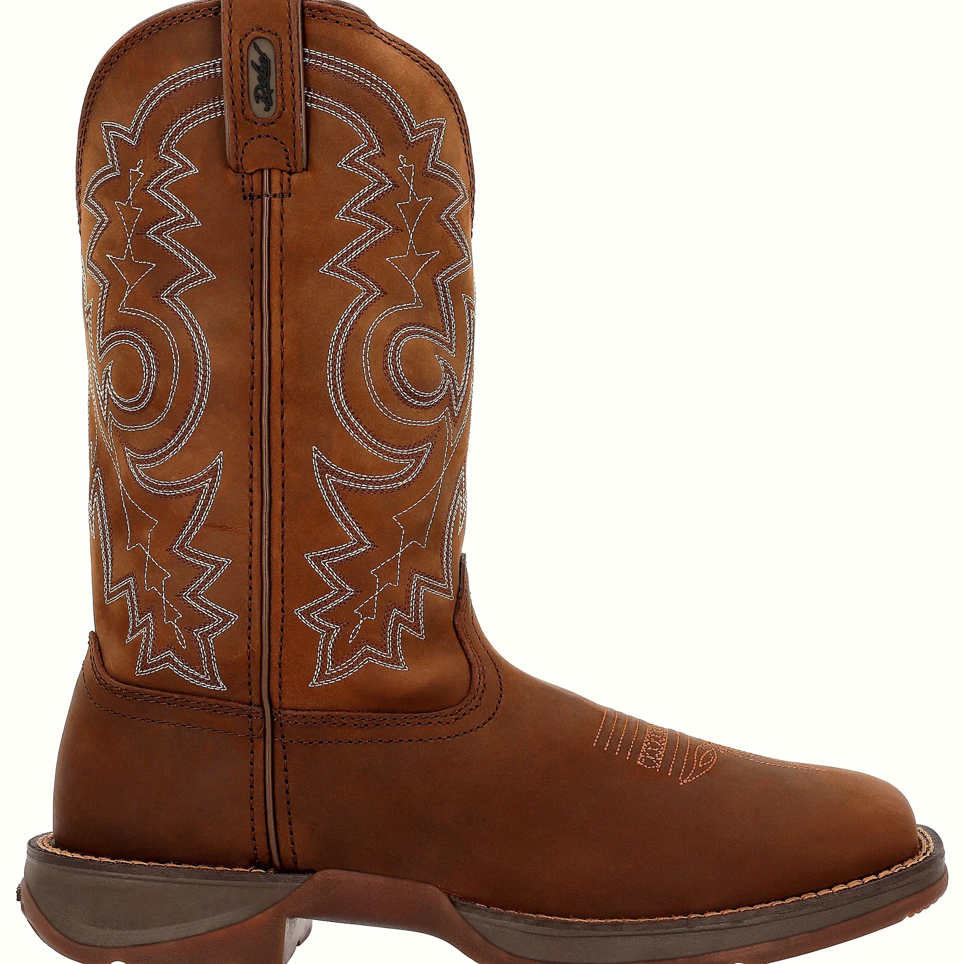 Western boot with fancy shaft stitching and a toe bug