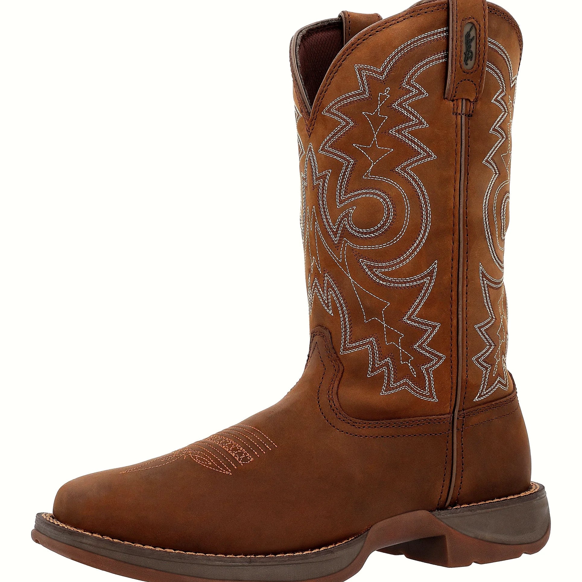 Boot with a dipped topline and pull tabs