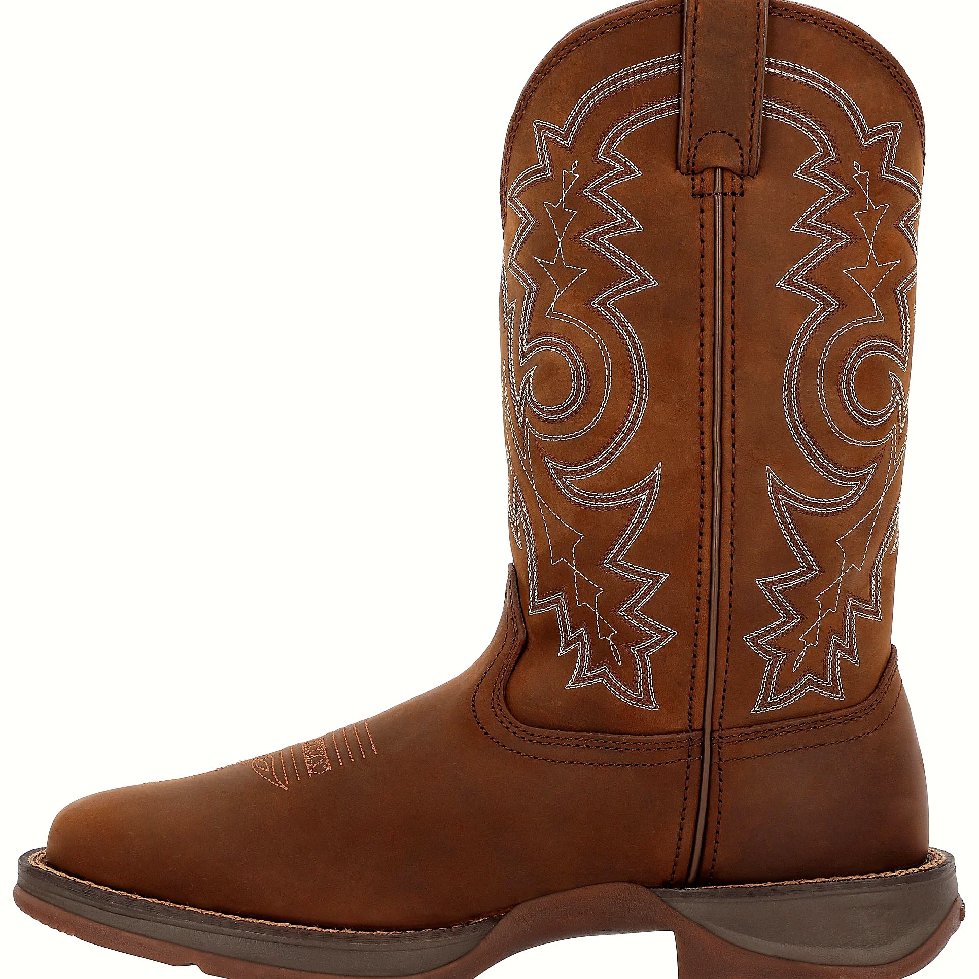 Distressed brown round toe pull-on western boot