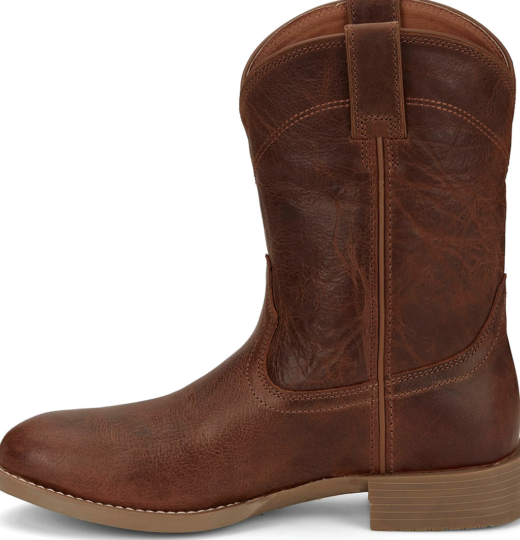 Brown round toe roper boot