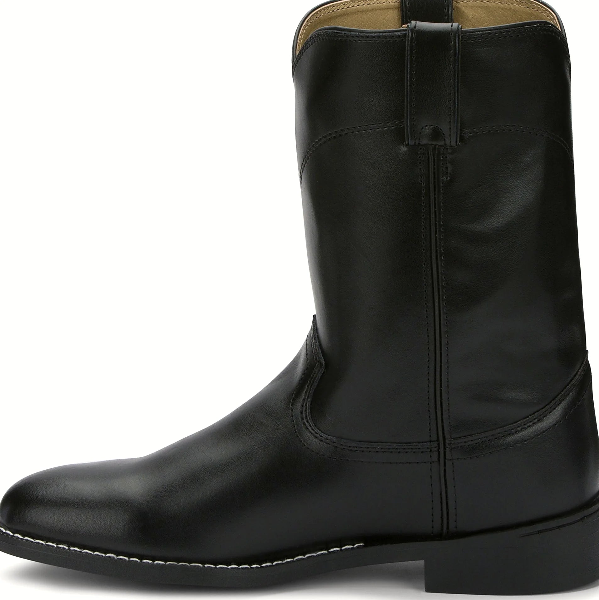 Ten inch cowhide cowboy boot with a wide round toe