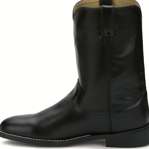 Ten inch cowhide cowboy boot with a wide round toe