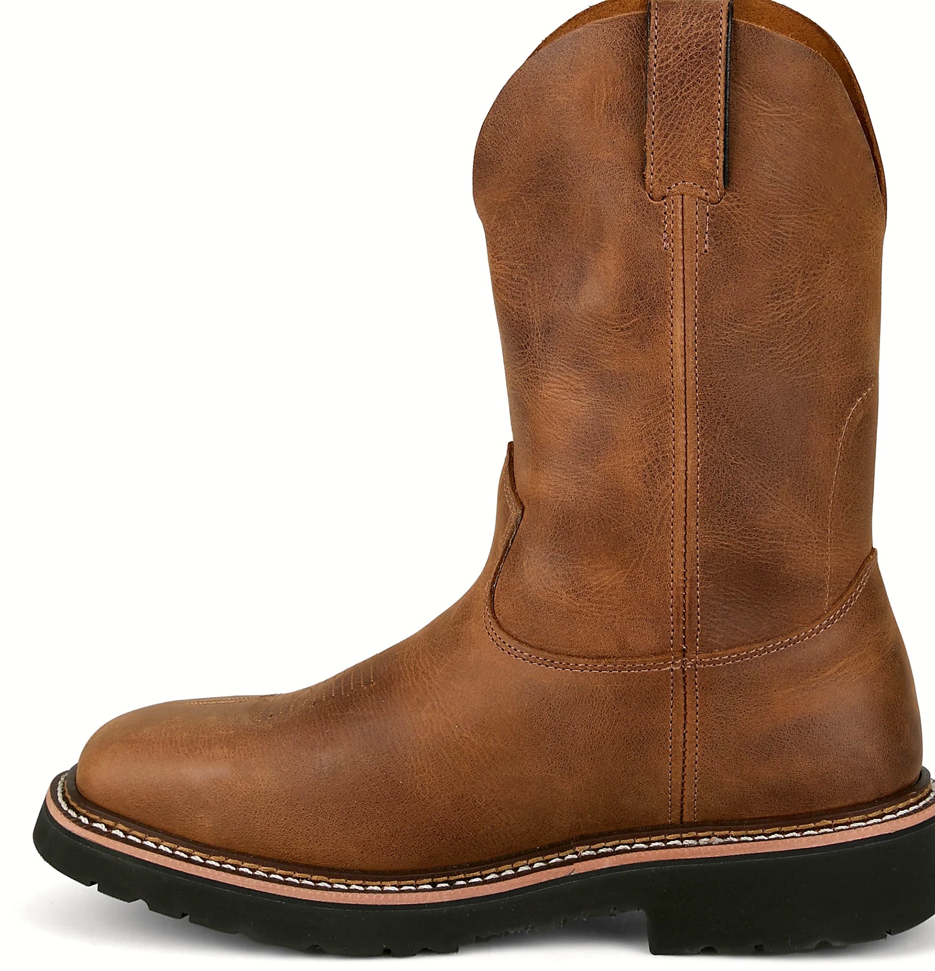 Steel toe square toe work boot in cowhide
