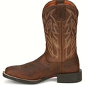 Wide square toe western boot in water buffalo leather