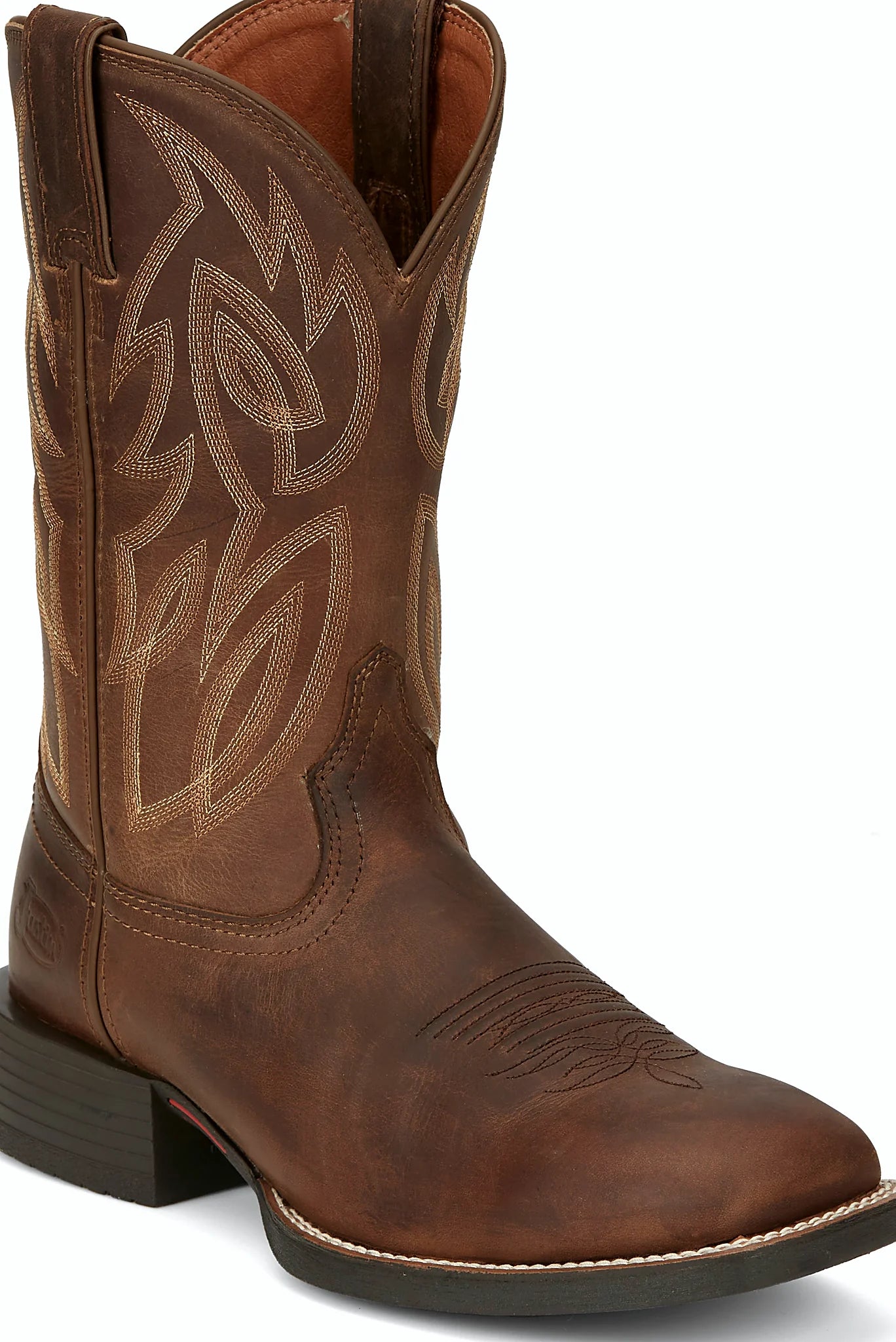 Western boot with a cement construction and rubber outsole