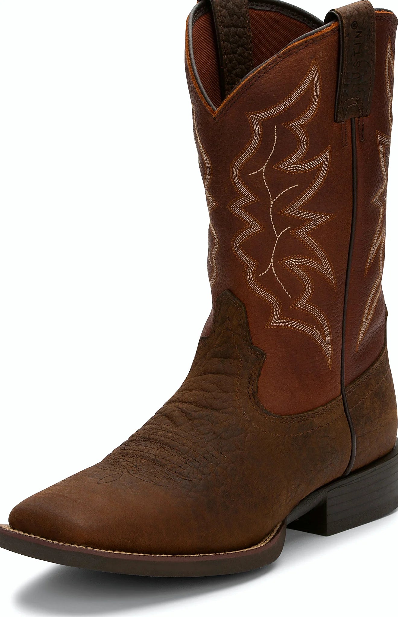 Square toe boot with orthotic insoles and a unit heel