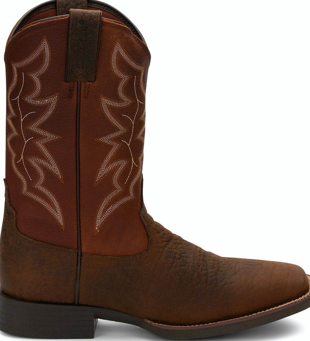 Eleven inch cowhide boot with a pebble-textured foot