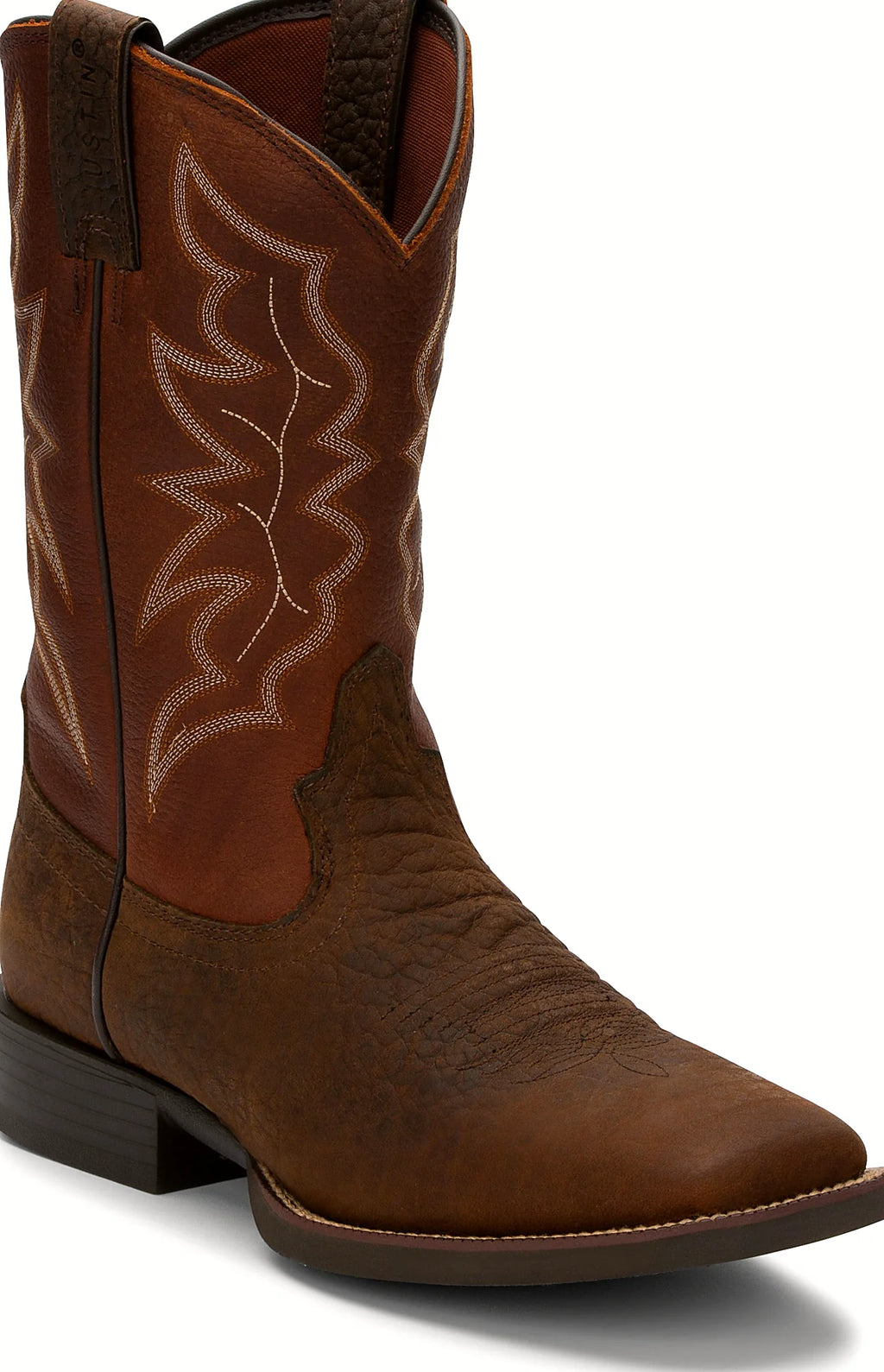 Brown western boot with a stitch pattern on the shaft