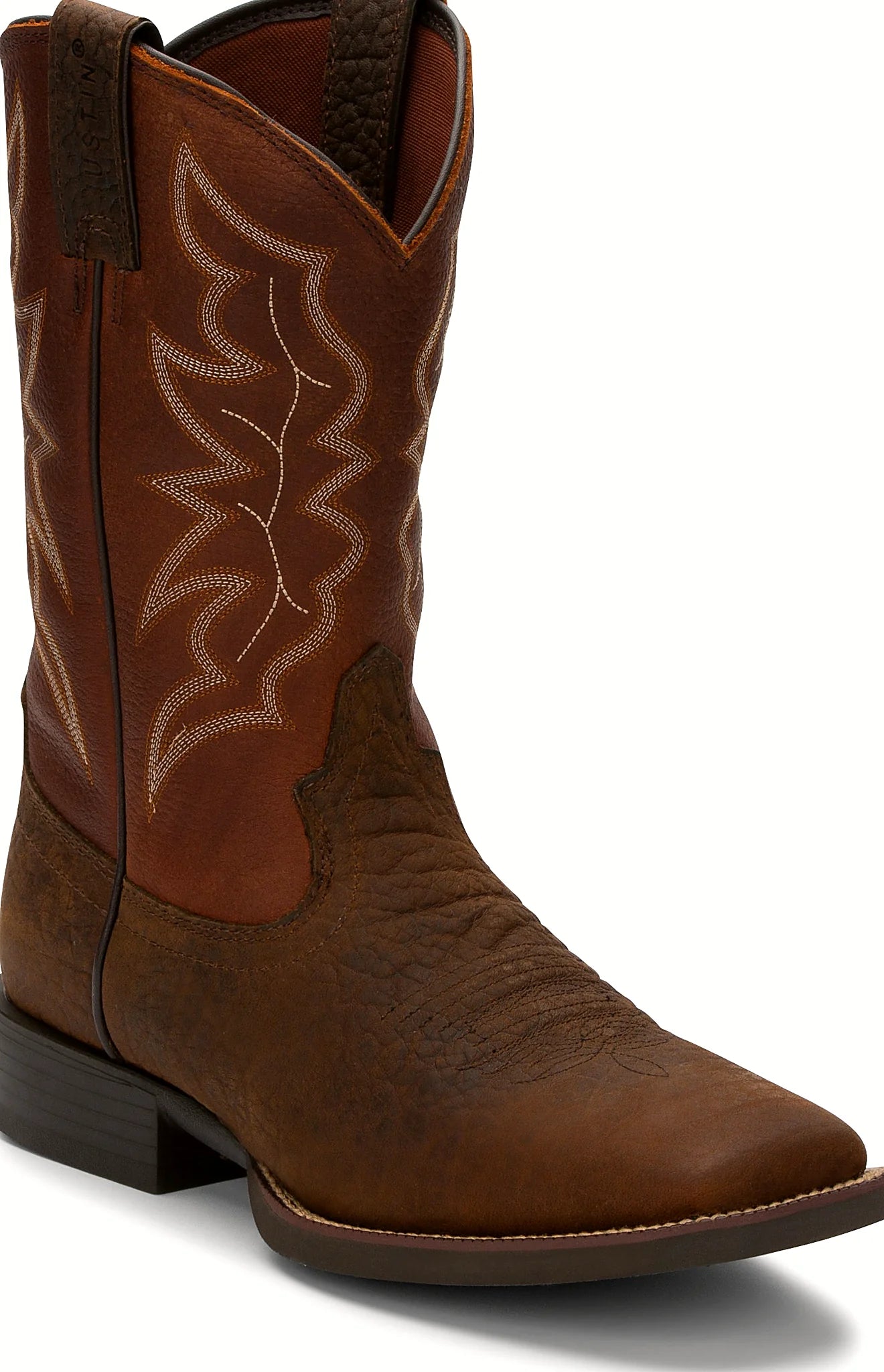Brown western boot with a stitch pattern on the shaft