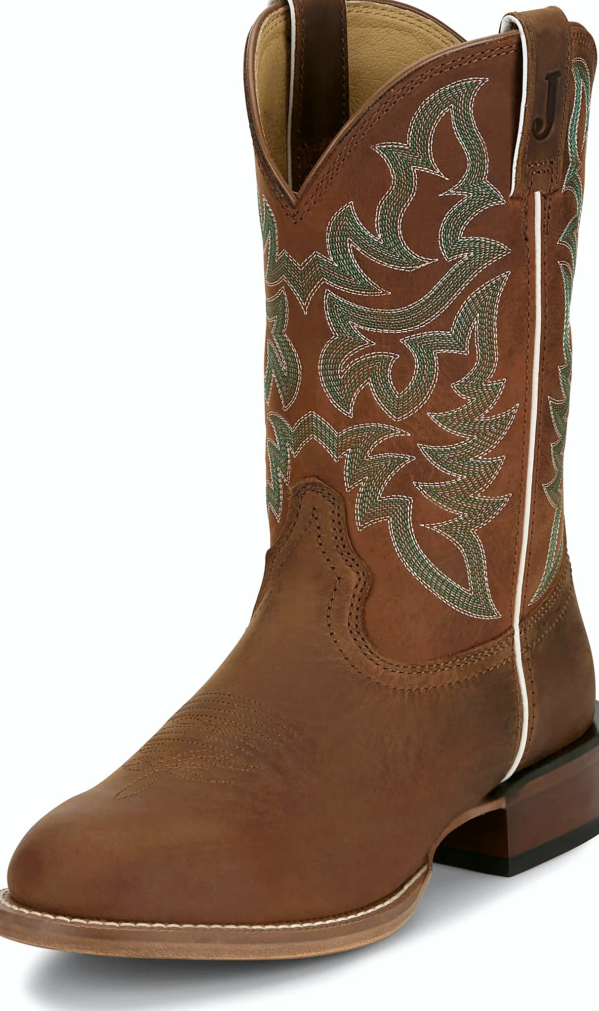 Round toe western boot with a welted leather outsole