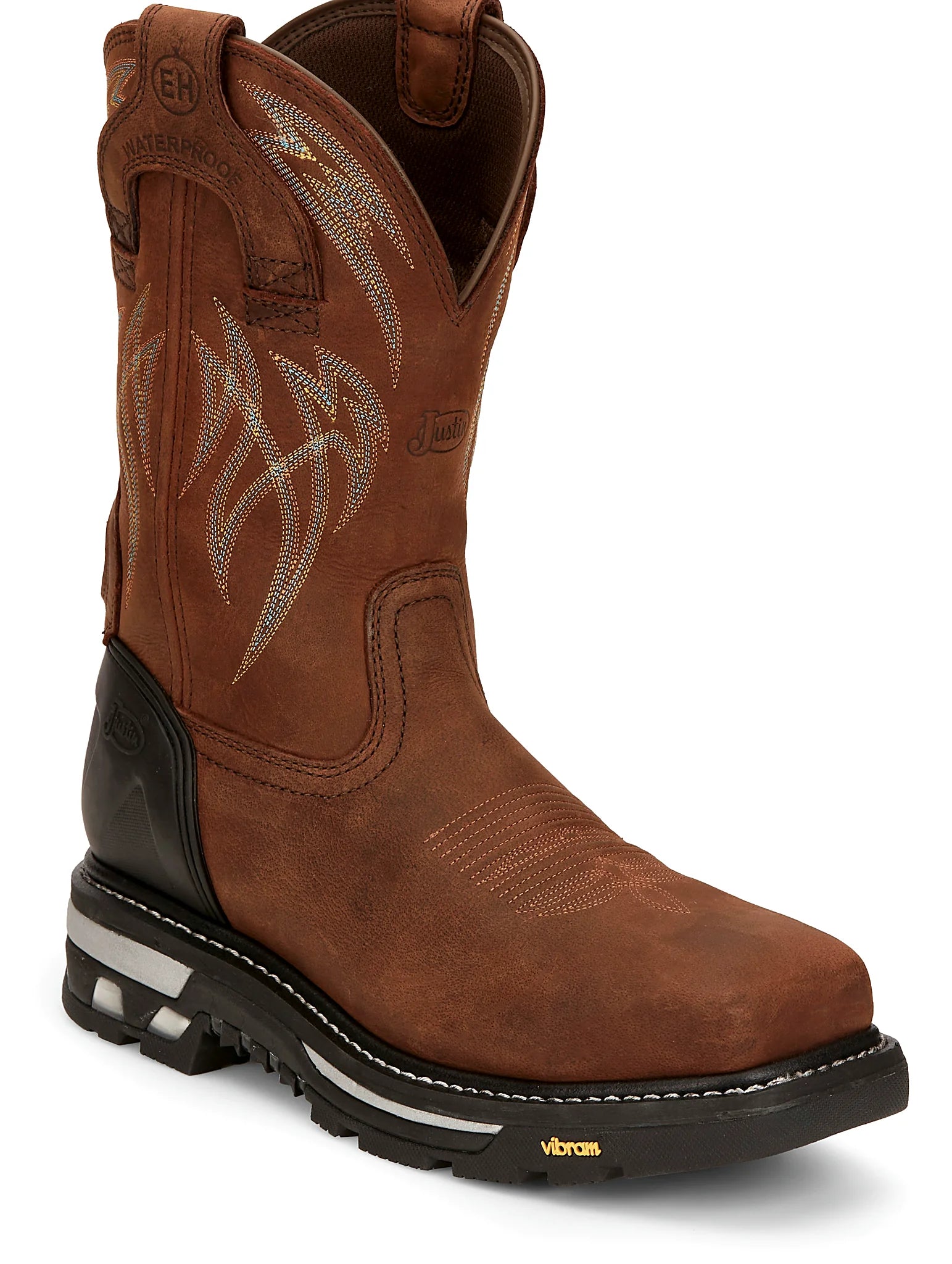 High visibility work boot for low light conditions