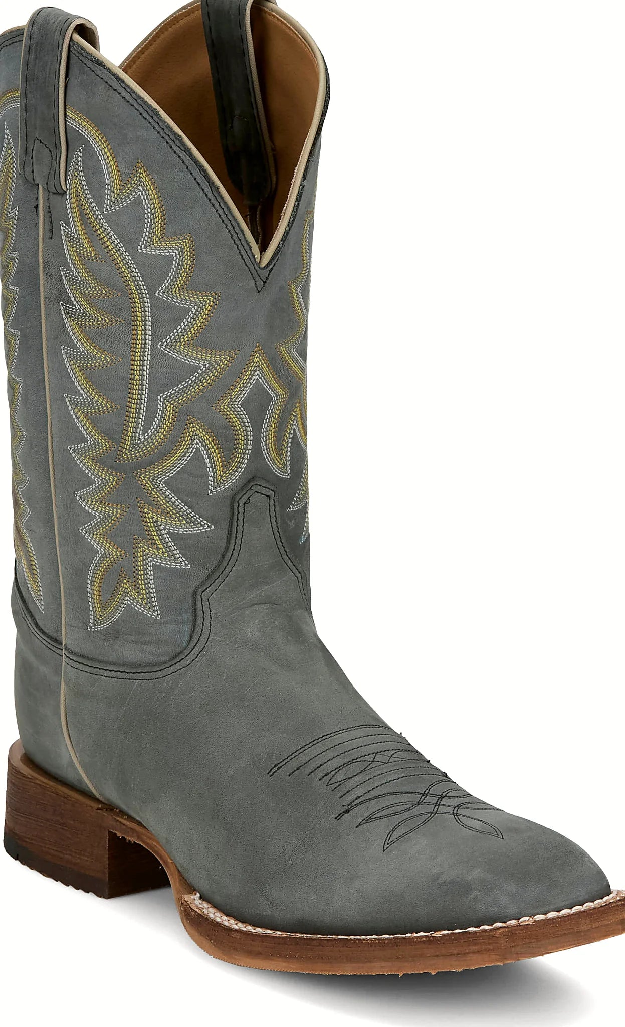 Western boot with pull tabs and a woven lining