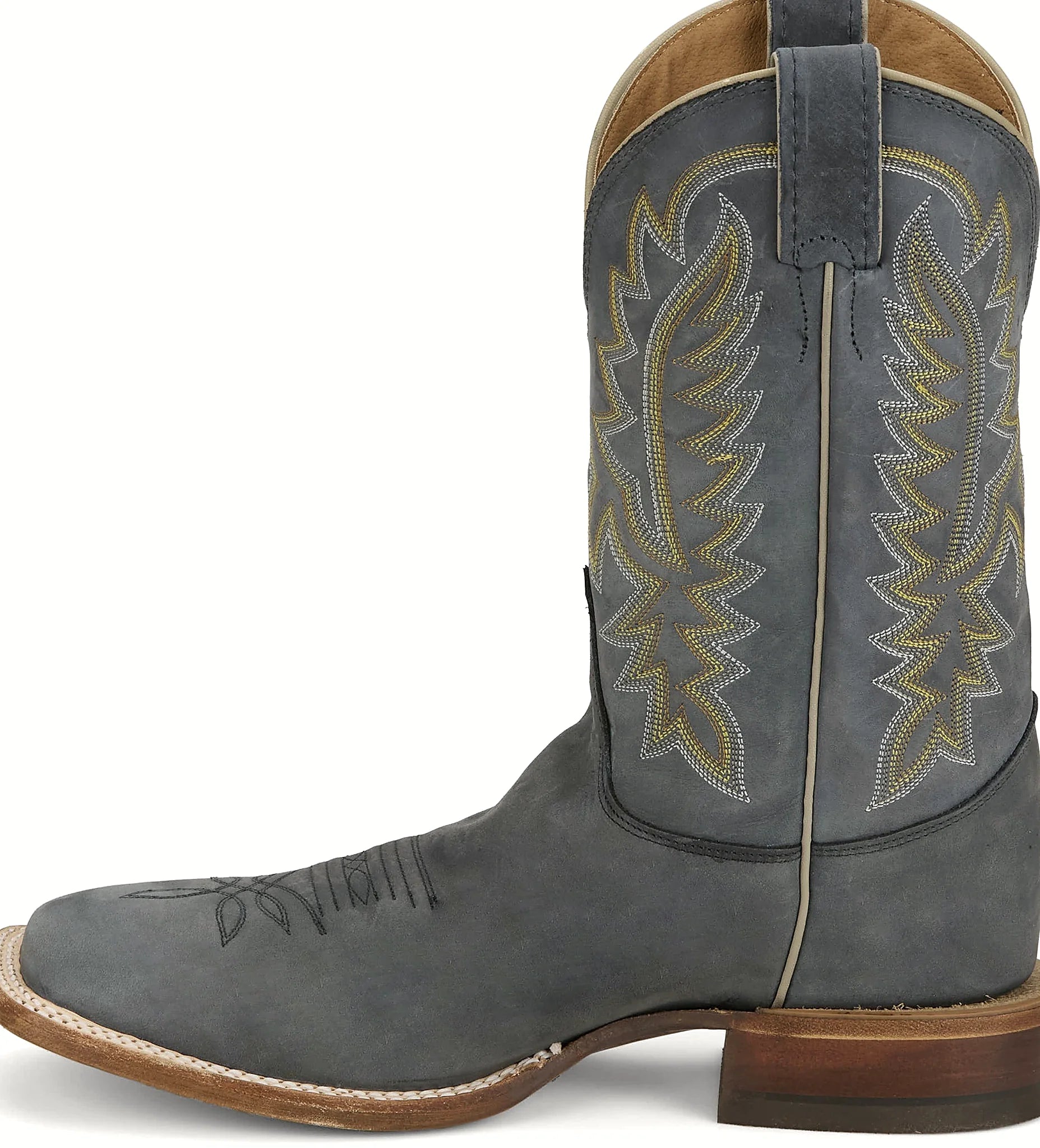 Square toe western boot with a leather outsole