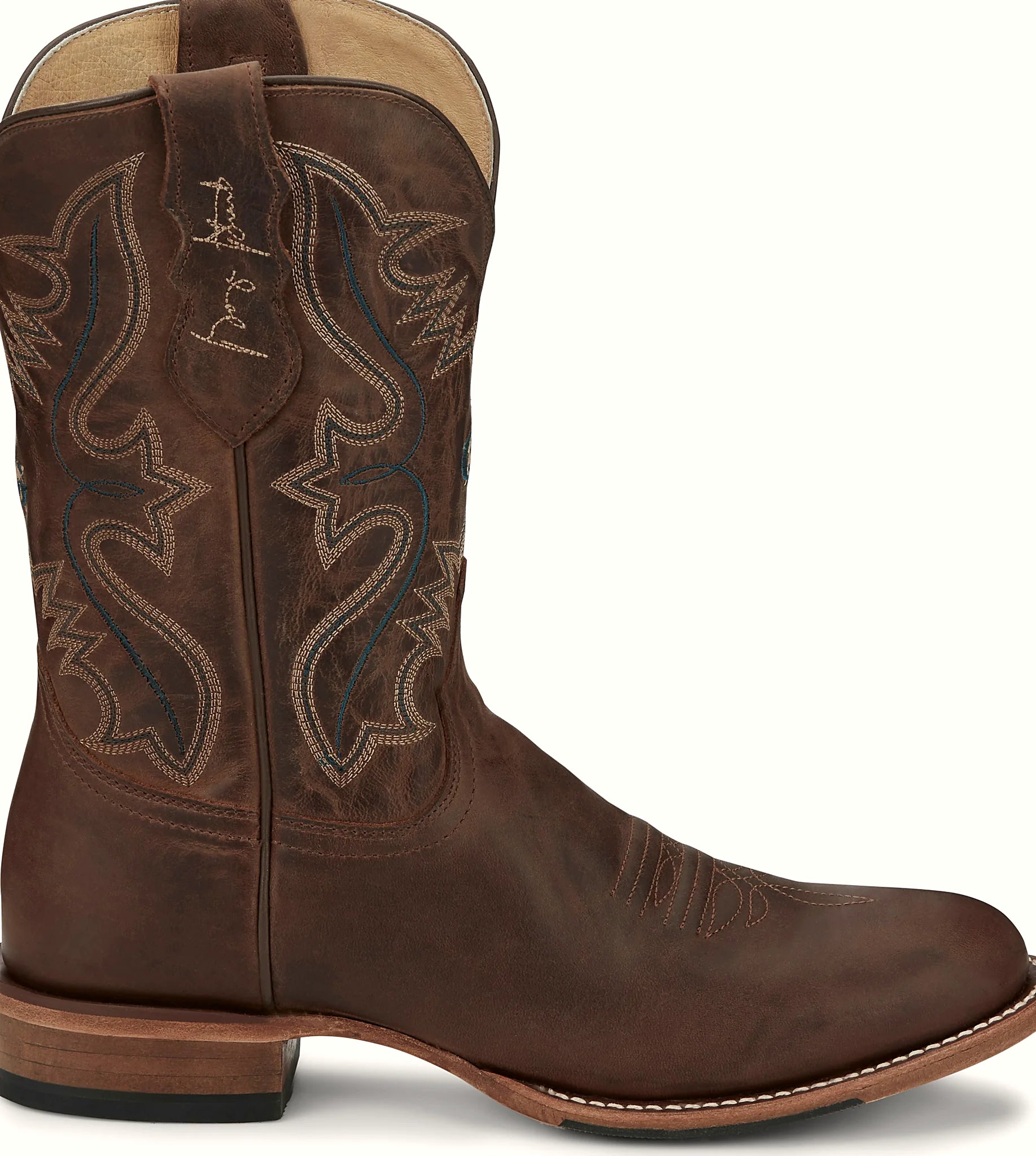 Eleven inch western boot with light brown stitching