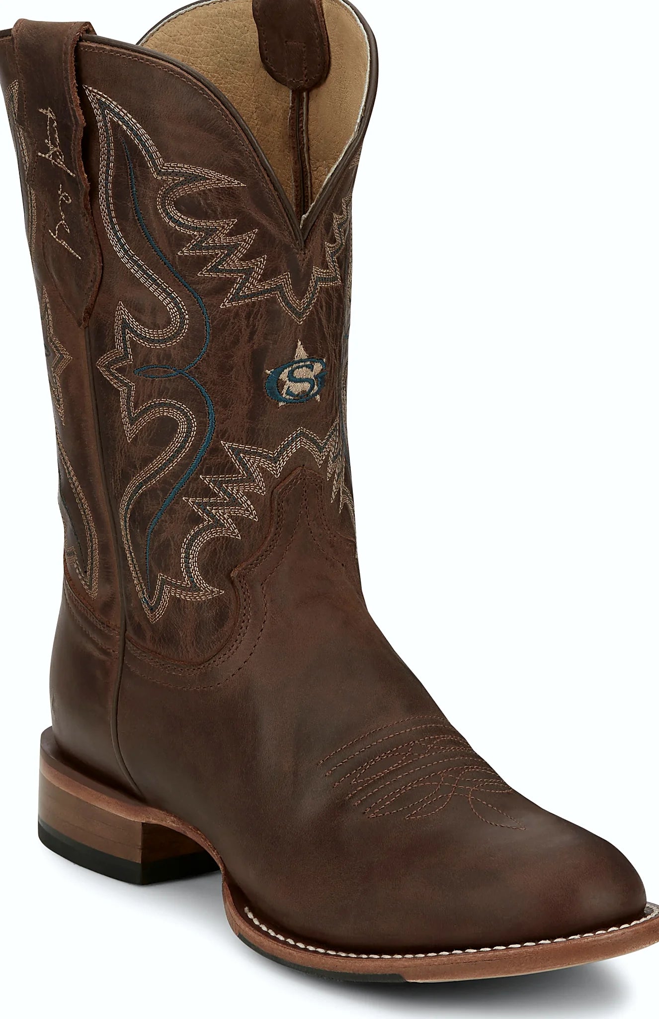 Cowboy boot with a leather and rubber combination outsole