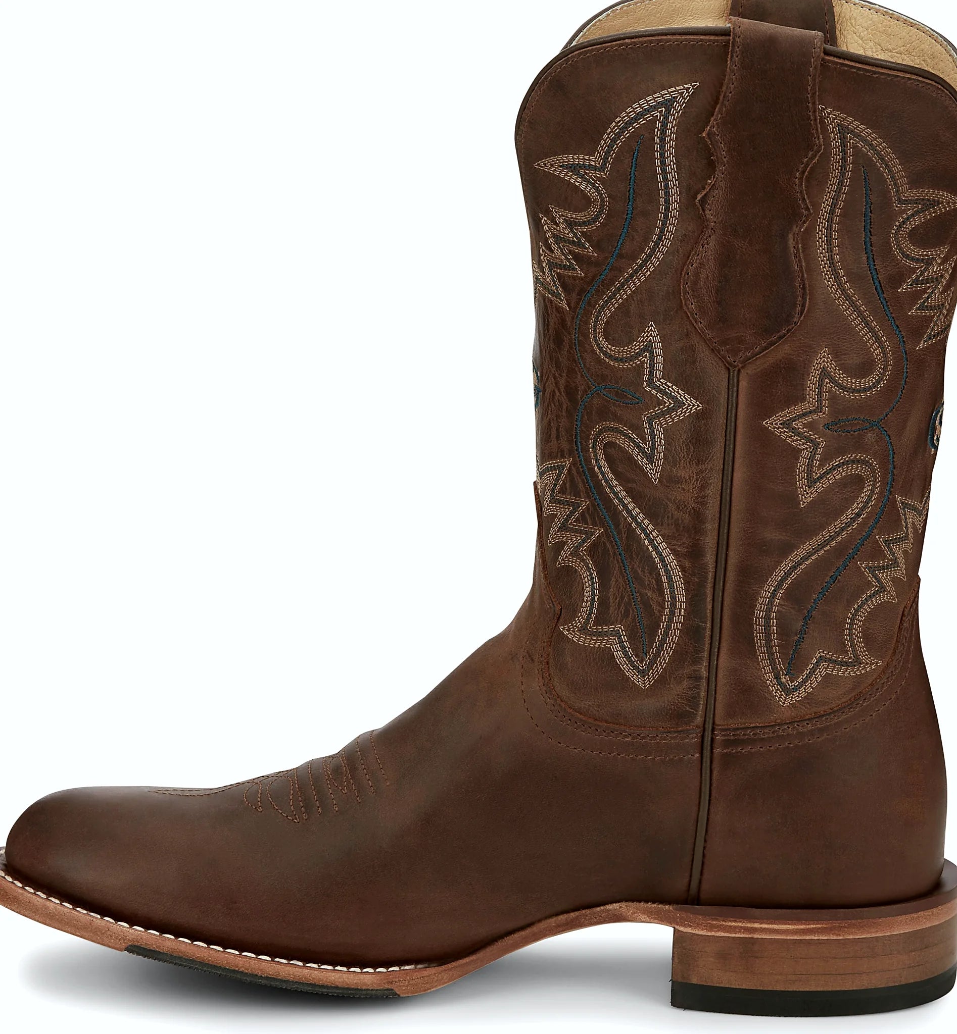 Brown wide round toe cowhide cowboy boot