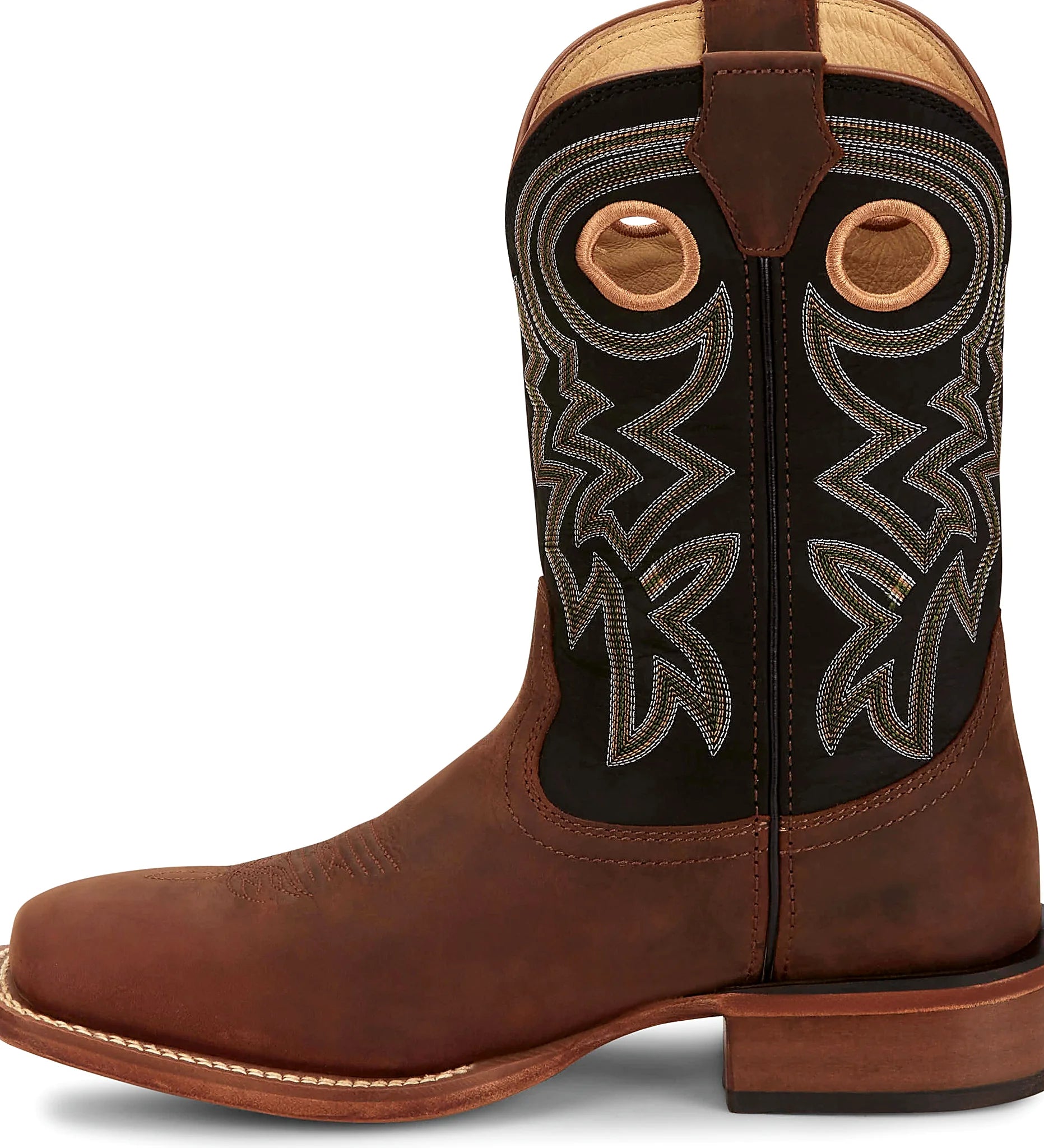 Wide square toe western boot with a leather outsole