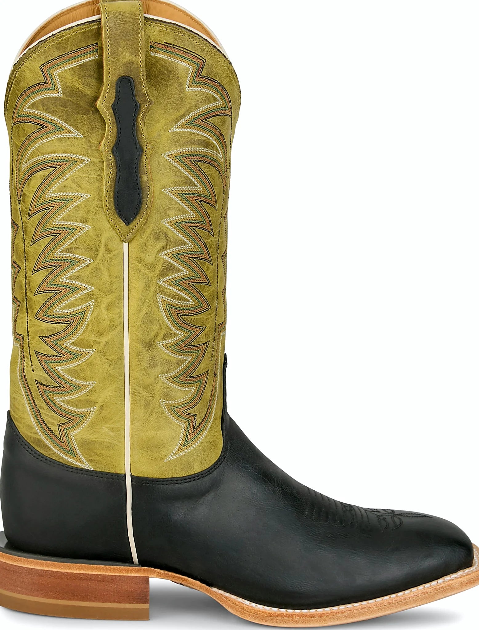 Square toe boot with a straight tall shaft