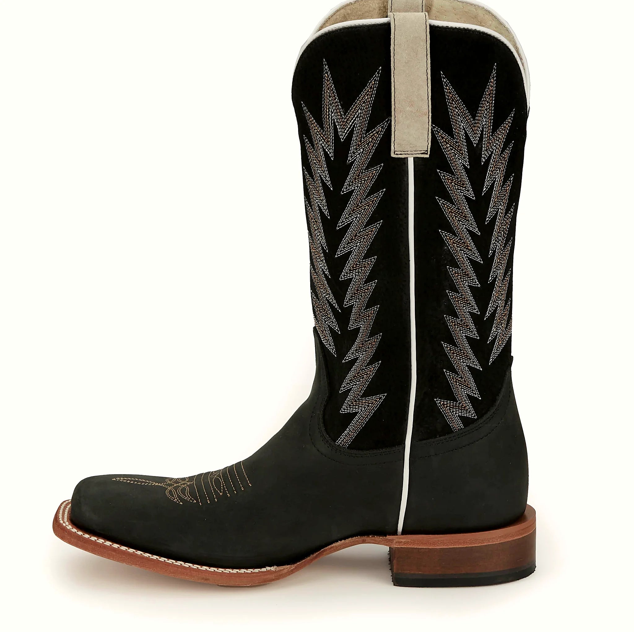 Hand-finished suede cowboy boot with a square toe