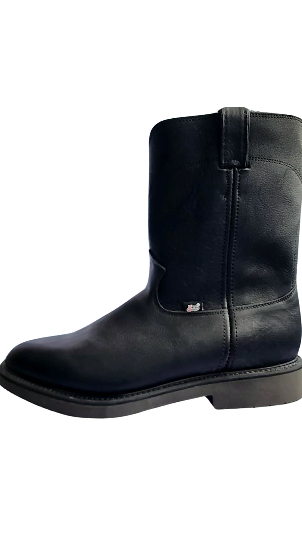 Black round toe pull-on boot