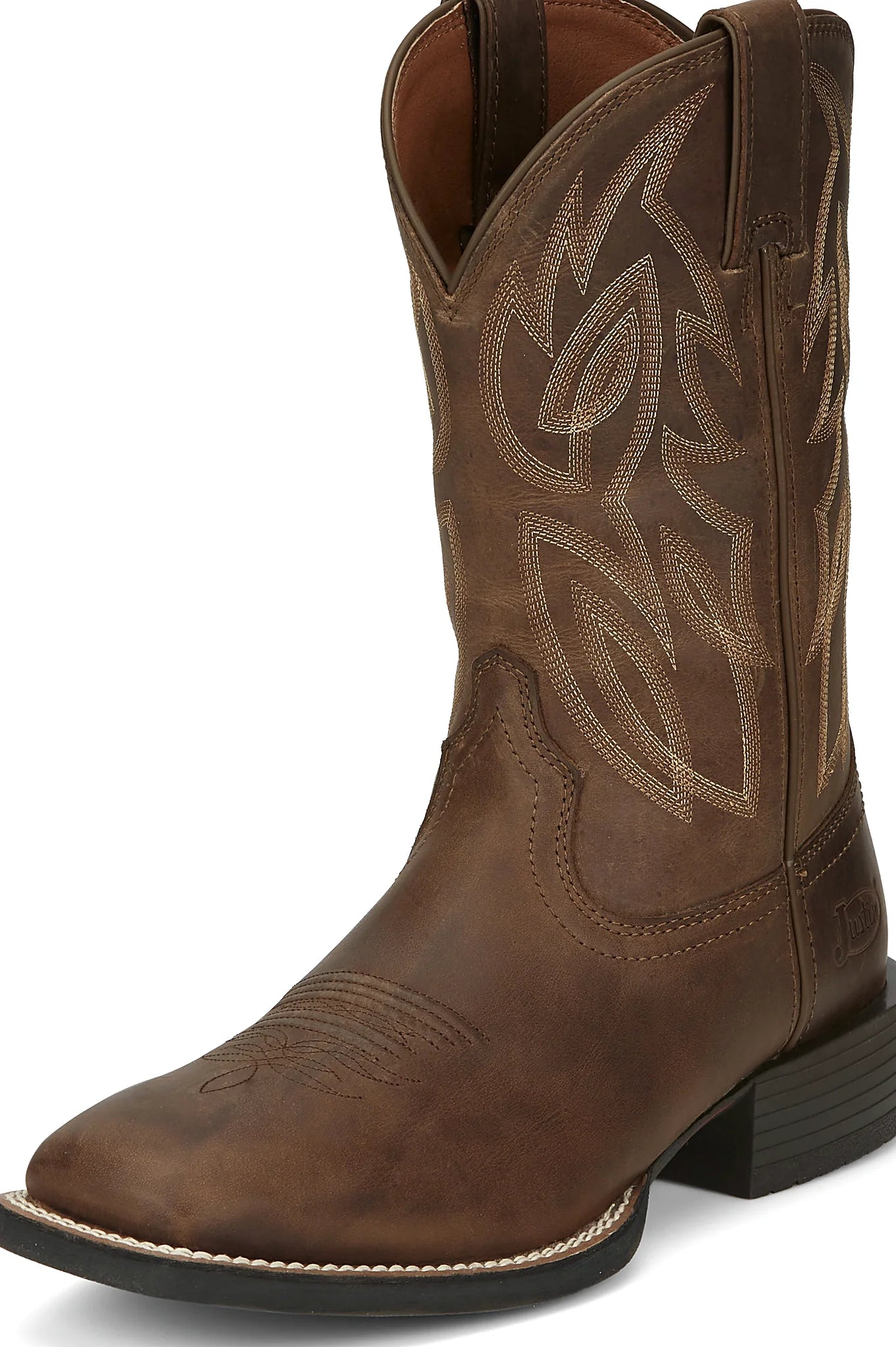 Square toe boot with a removable orthotic insert