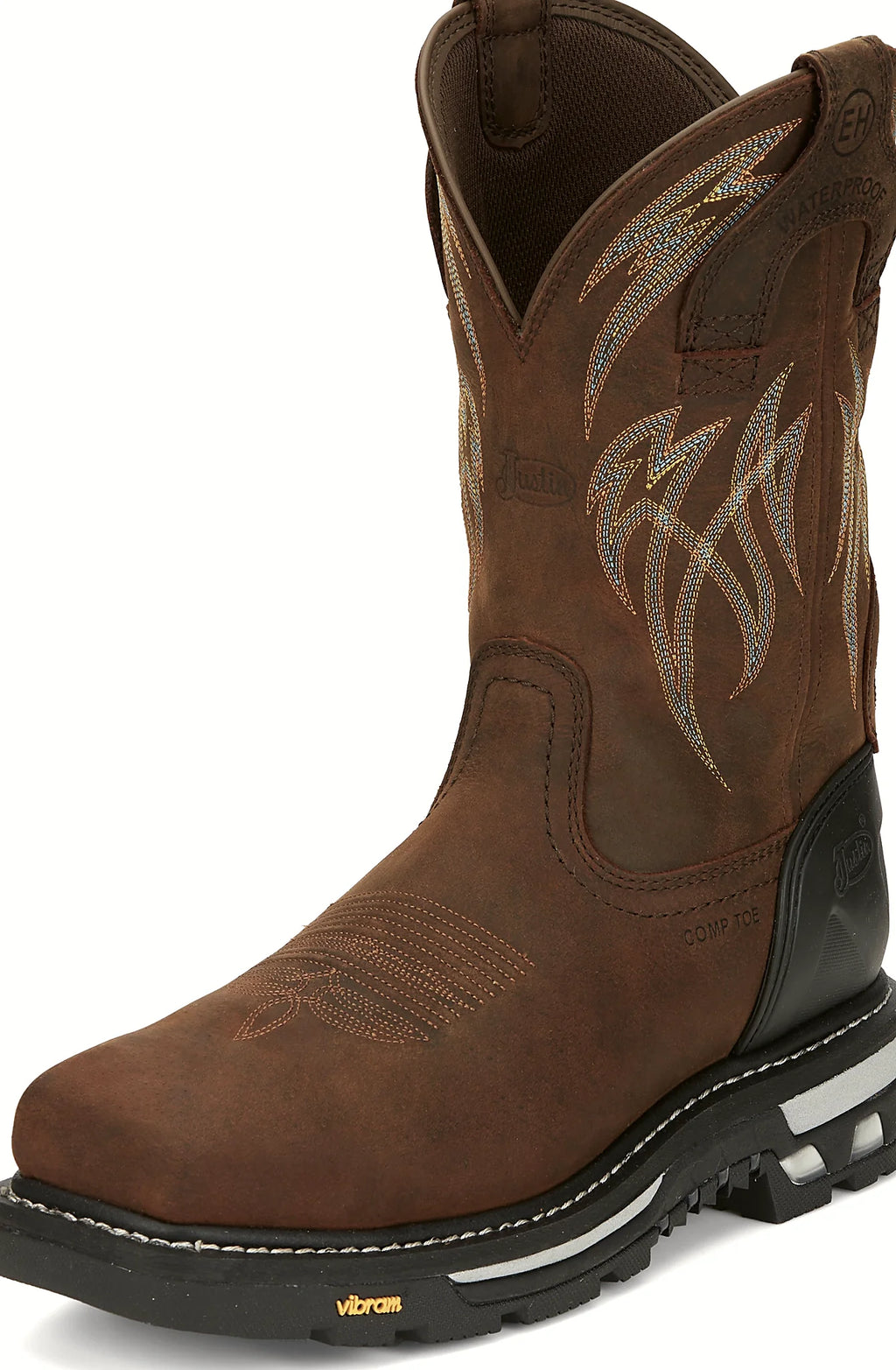 Square toe work boot with a walking block heel