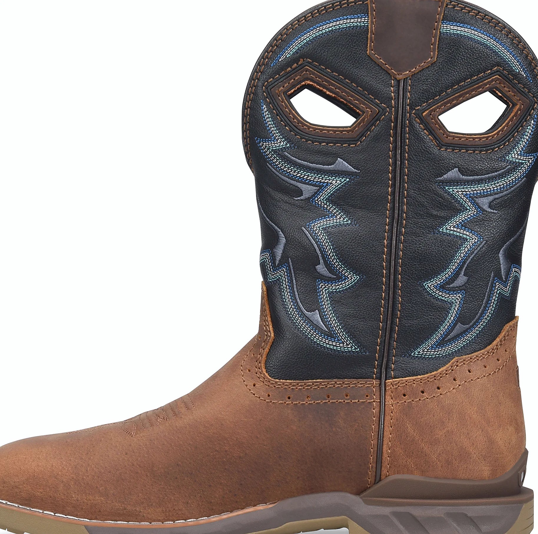 Black waterproof work boot with a composite safety toe
