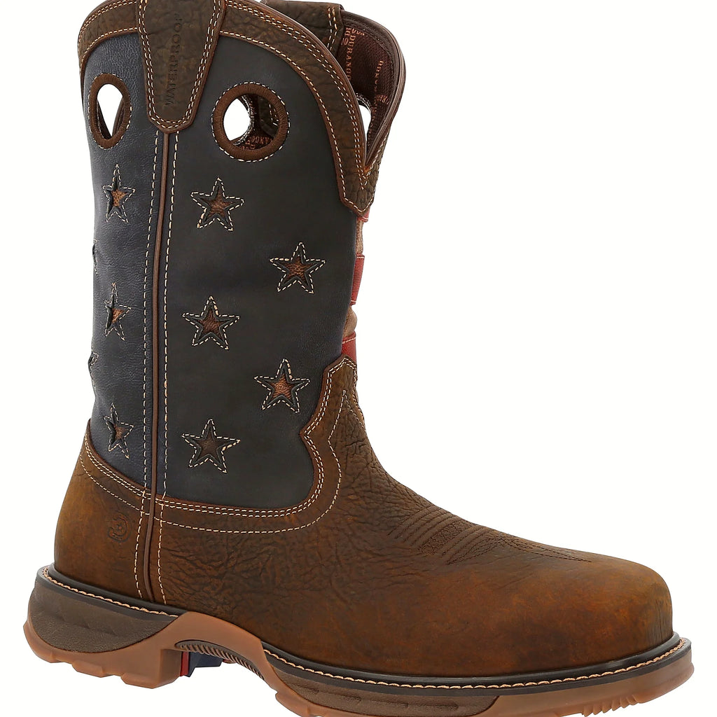 Work boot with a multi-durometer lugged rubber outsole