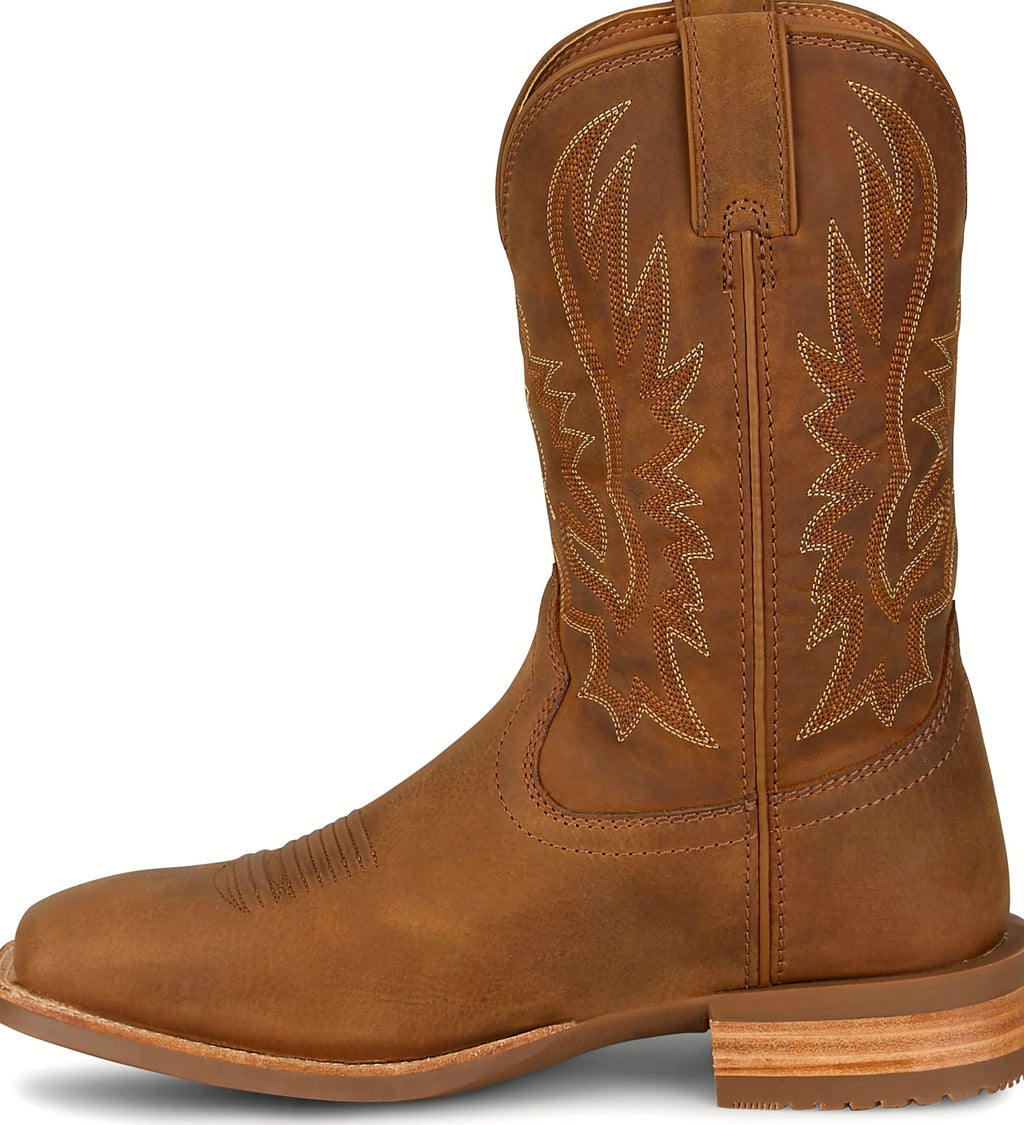 Square toe western boot with a boldly stitched shaft