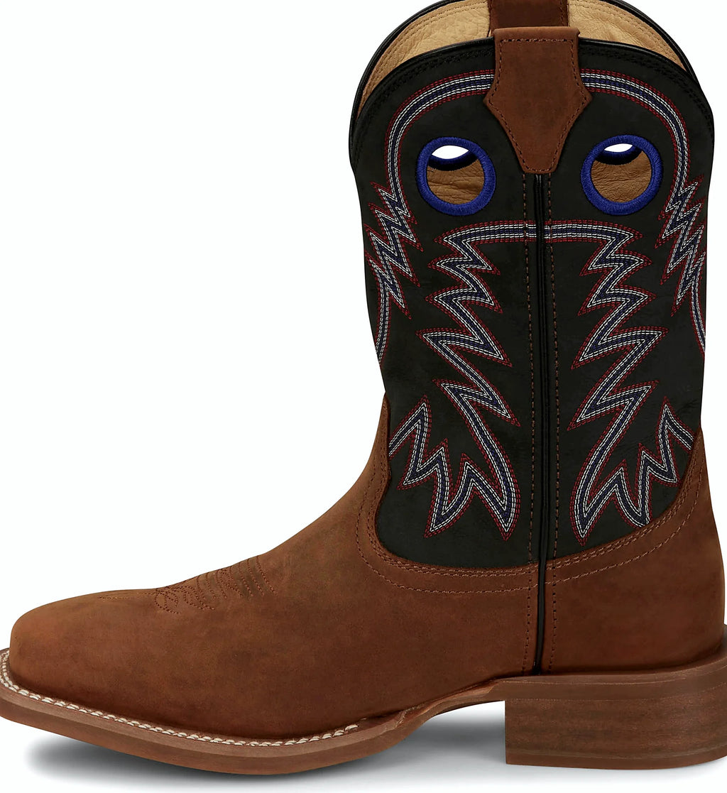 Wide square toe western boot with a Vibram outsole