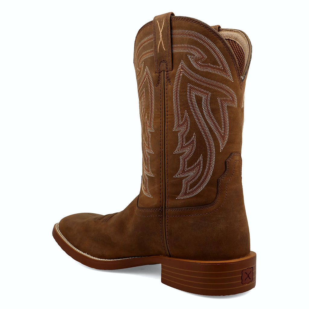 Eleven inch western boot with a leather vamp and shaft