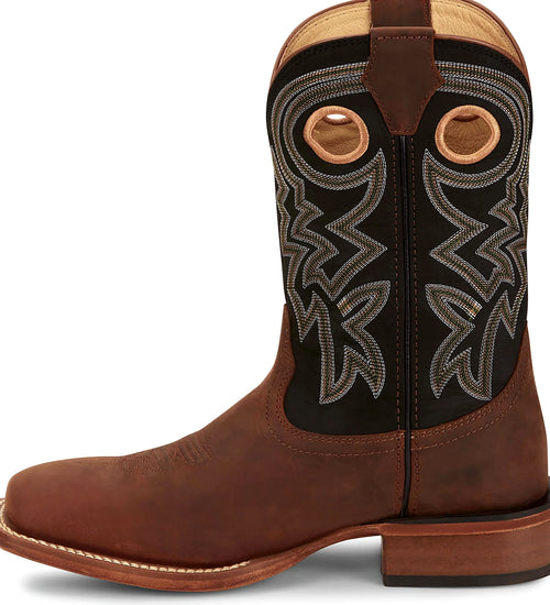 Wide square toe western boot with a leather outsole