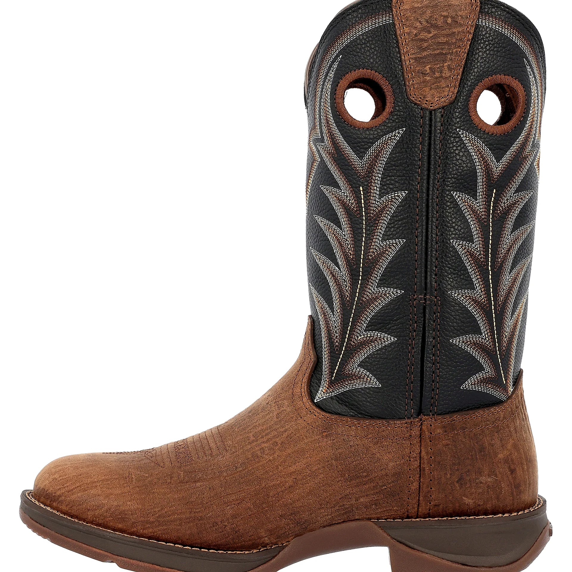 Distressed round toe western boot