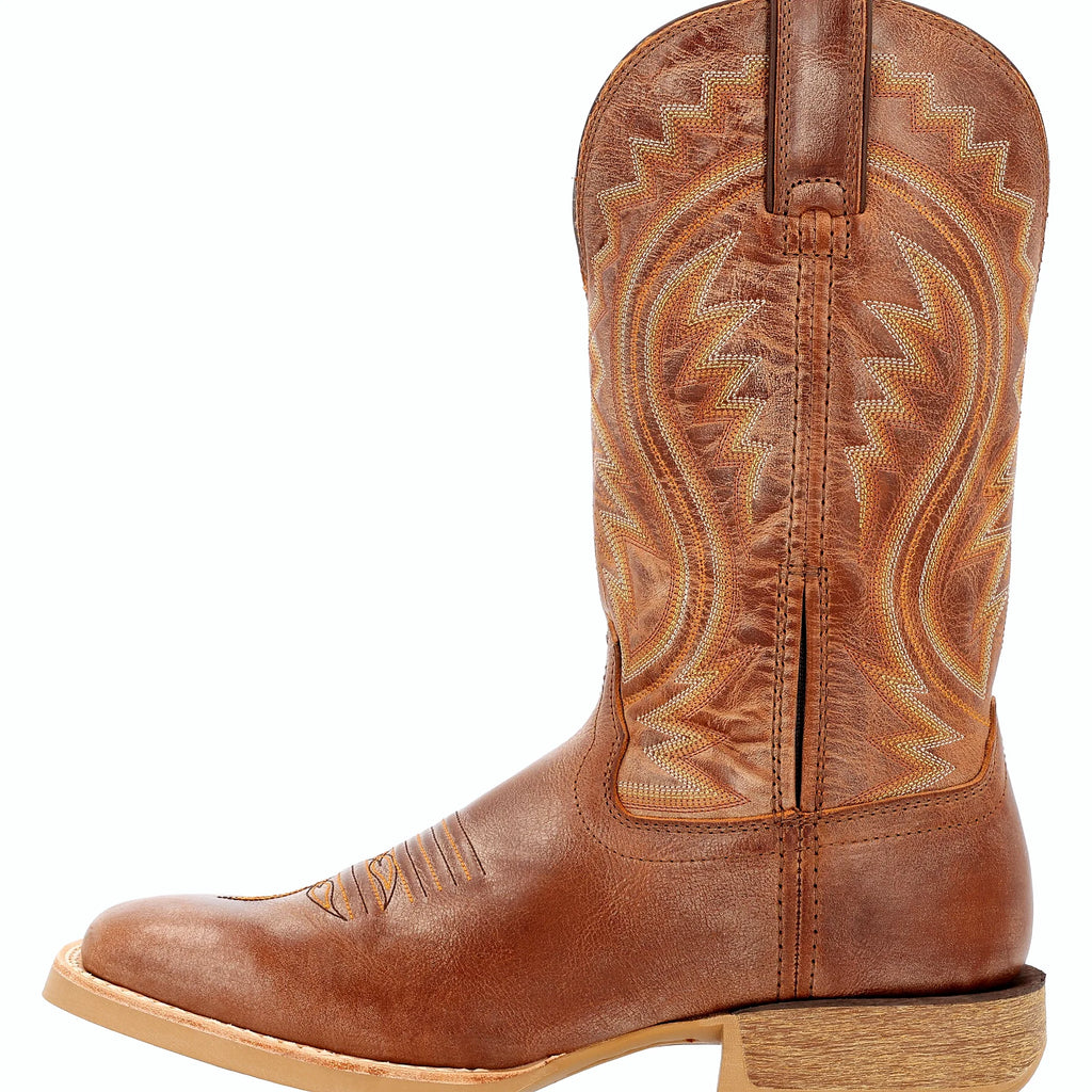 Burnished tan square toe western boot