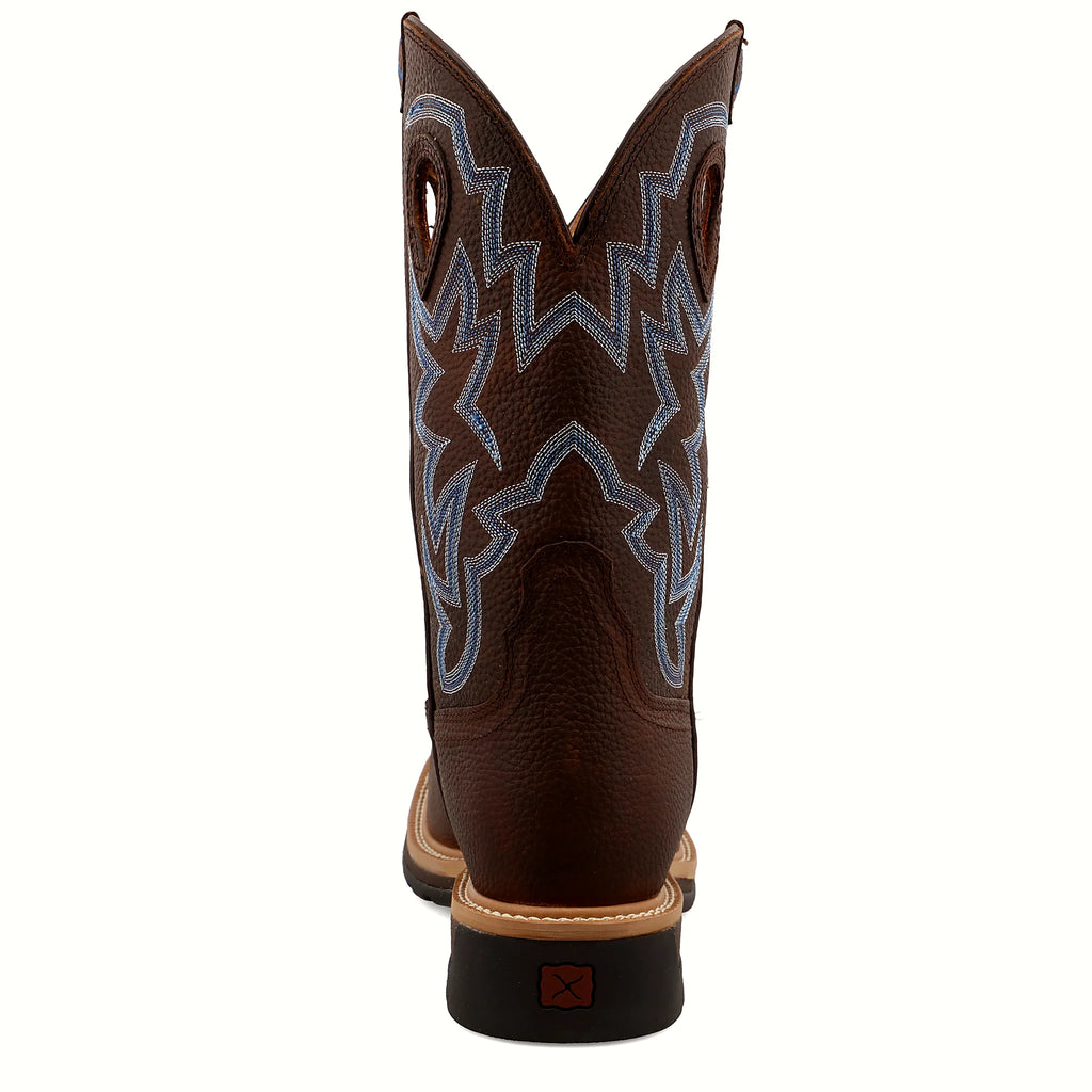 Brown work boot with a double-stitched storm welt