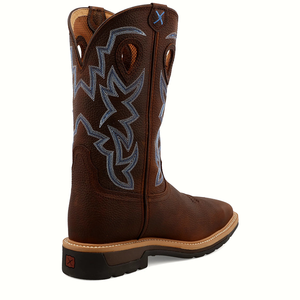 Brown pebble work boot with a molded rubber outsole