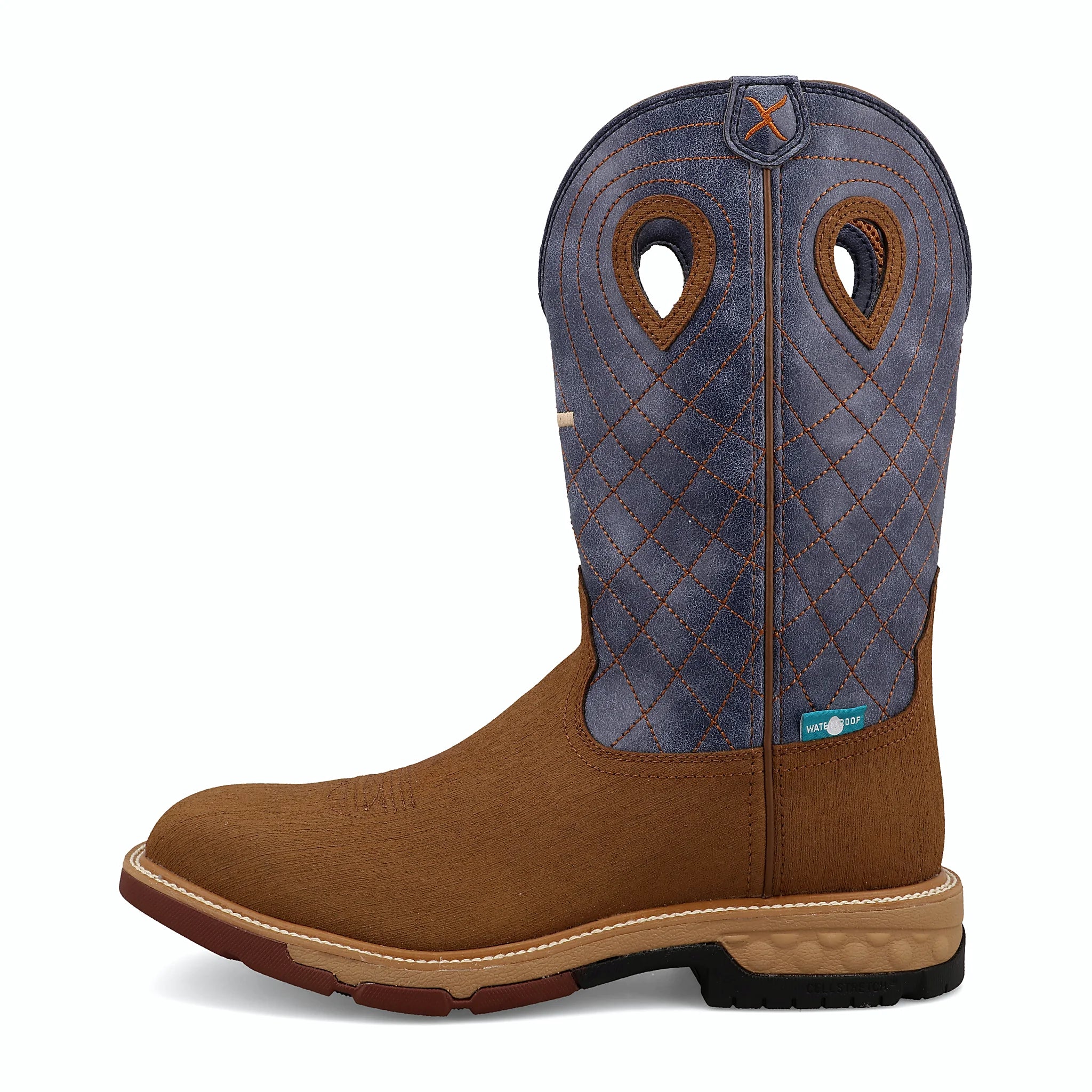 Clay and peacock western work boot with an alloy safety toe