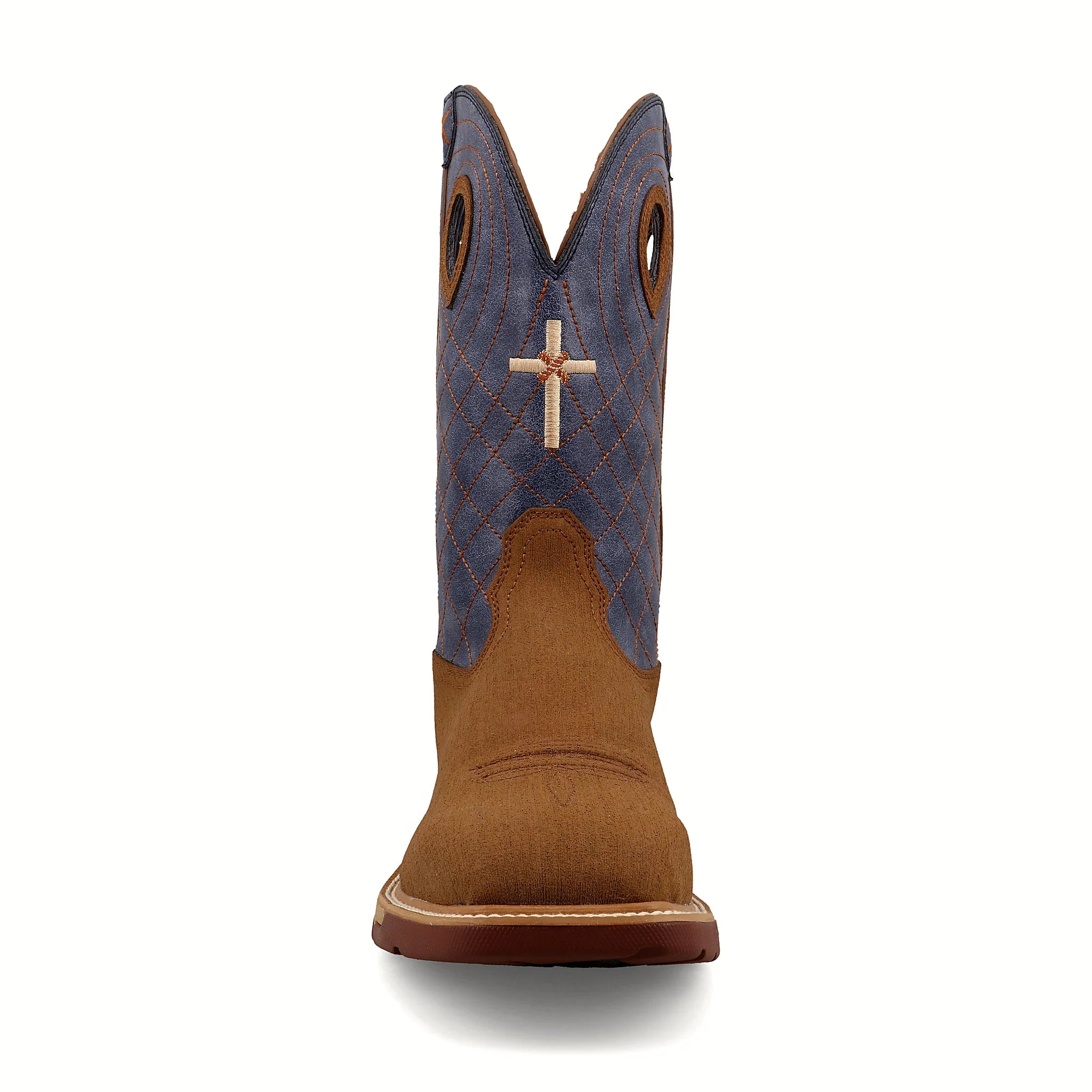 Twelve inch work boot with a square toe and block heel