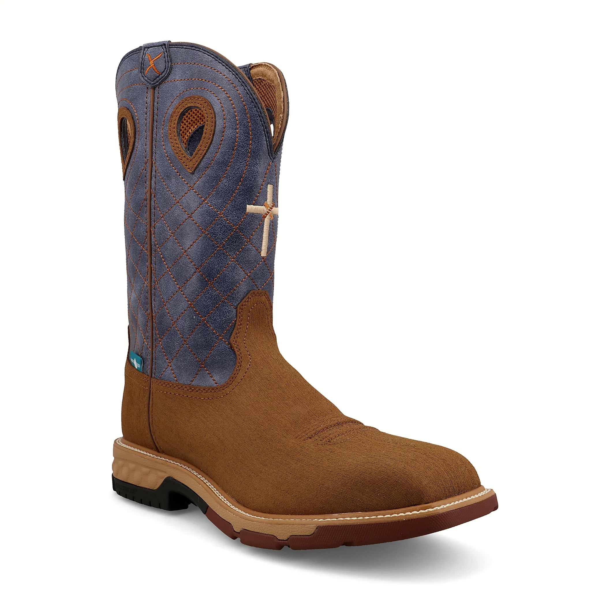 Work boot with a recycled leather shaft and rubber outsole