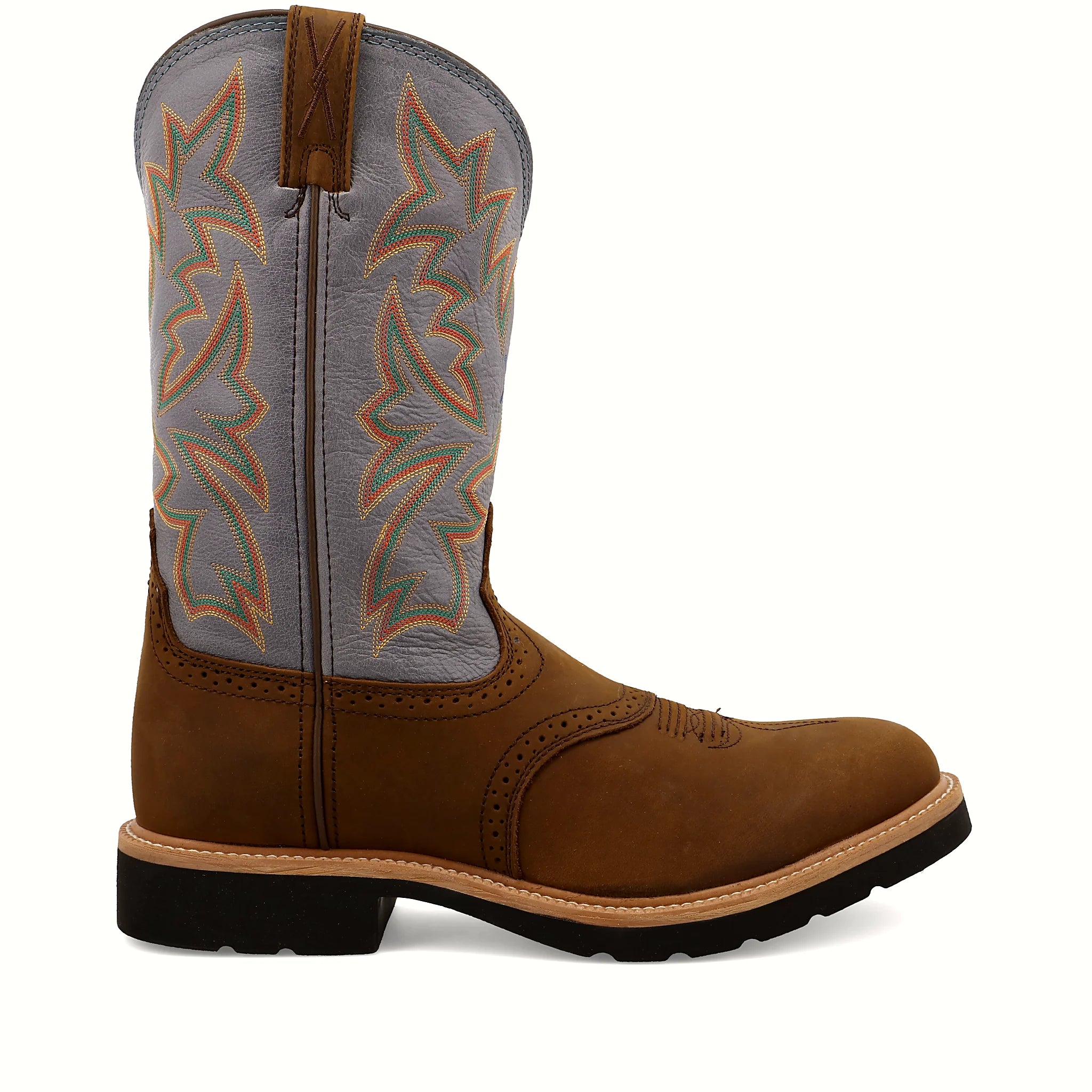 - 12" WESTERN WORK BOOT - DISTRESSED SADDLE & DENIM